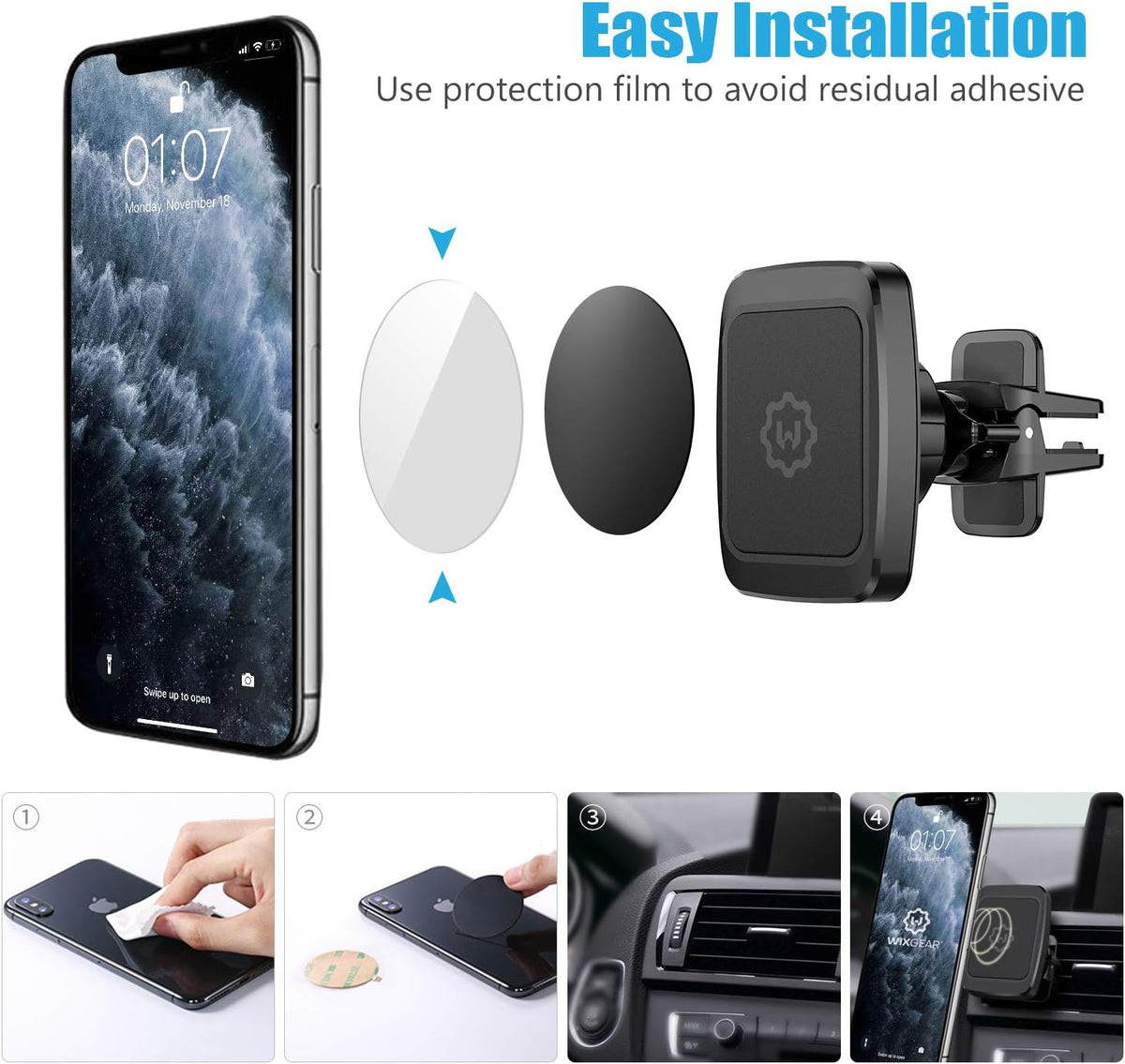 Magnetic Phone Car Mount, [2 Pack] Air Vent Car Phone Mount Holder, Phone Holder for Car with Twist-Lock Base, Compatible with All Smartphones