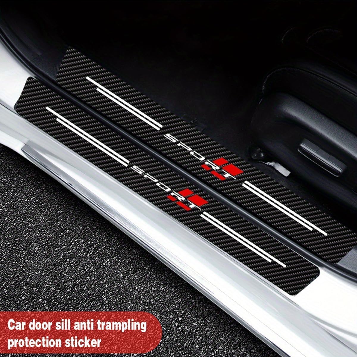 4 Pcs Car Door Sill Protector for GMC Canyon Crew Cab 2023-2026, Scuff Plate Guards Carbon Fiber Leather Anti-Scratch Decorative Entry Step Stickers