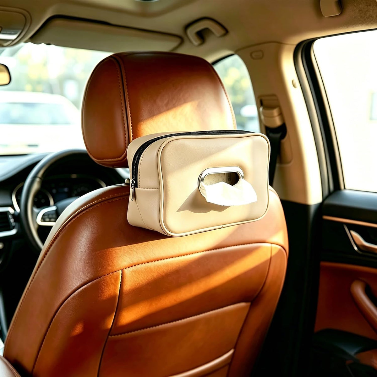 Car Tissue Holder, Large PU Leather Tissue Box Cover for Car