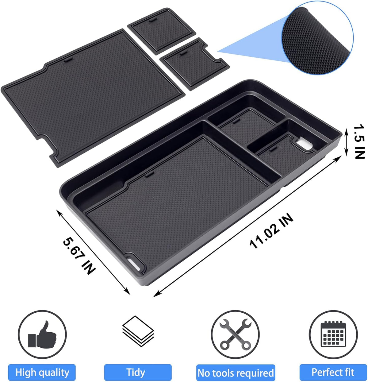 PIMCAR Center Console Organizer for 2021-2025 2026 Ford F150 & 2022-2025 F150 Lightning XLT Pro, Hidden Storage Tray with USB Hole Accessories (Fits into The Open Pocket in Front of The Shifter)