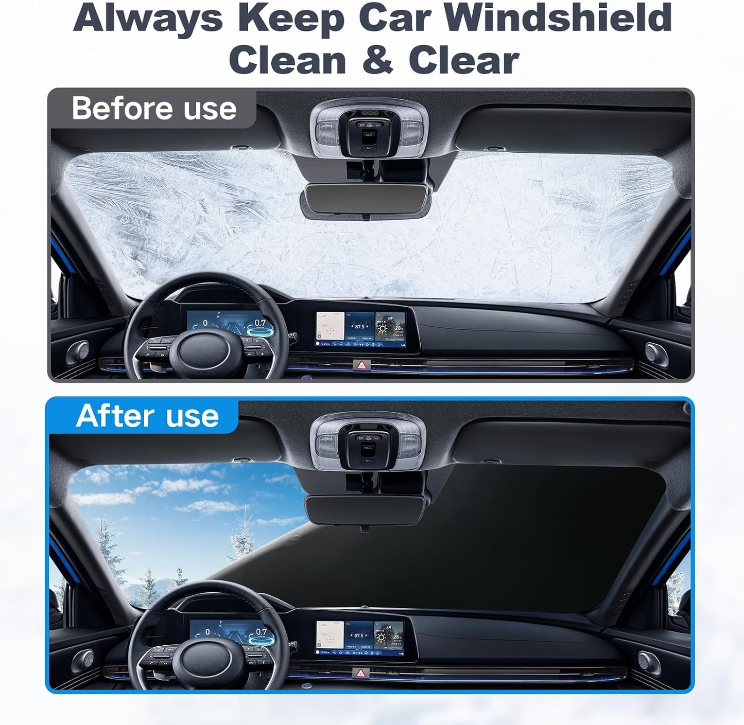 DooGooCoo [Upgraded] 7-Layer Car Windshield Snow Cover, [Efficient Winter Protection] Against Snow, Ice, Frost and Water, [Military-Grade Durable] Universal Fit for Cars, SUVs, and Trucks-Medium
