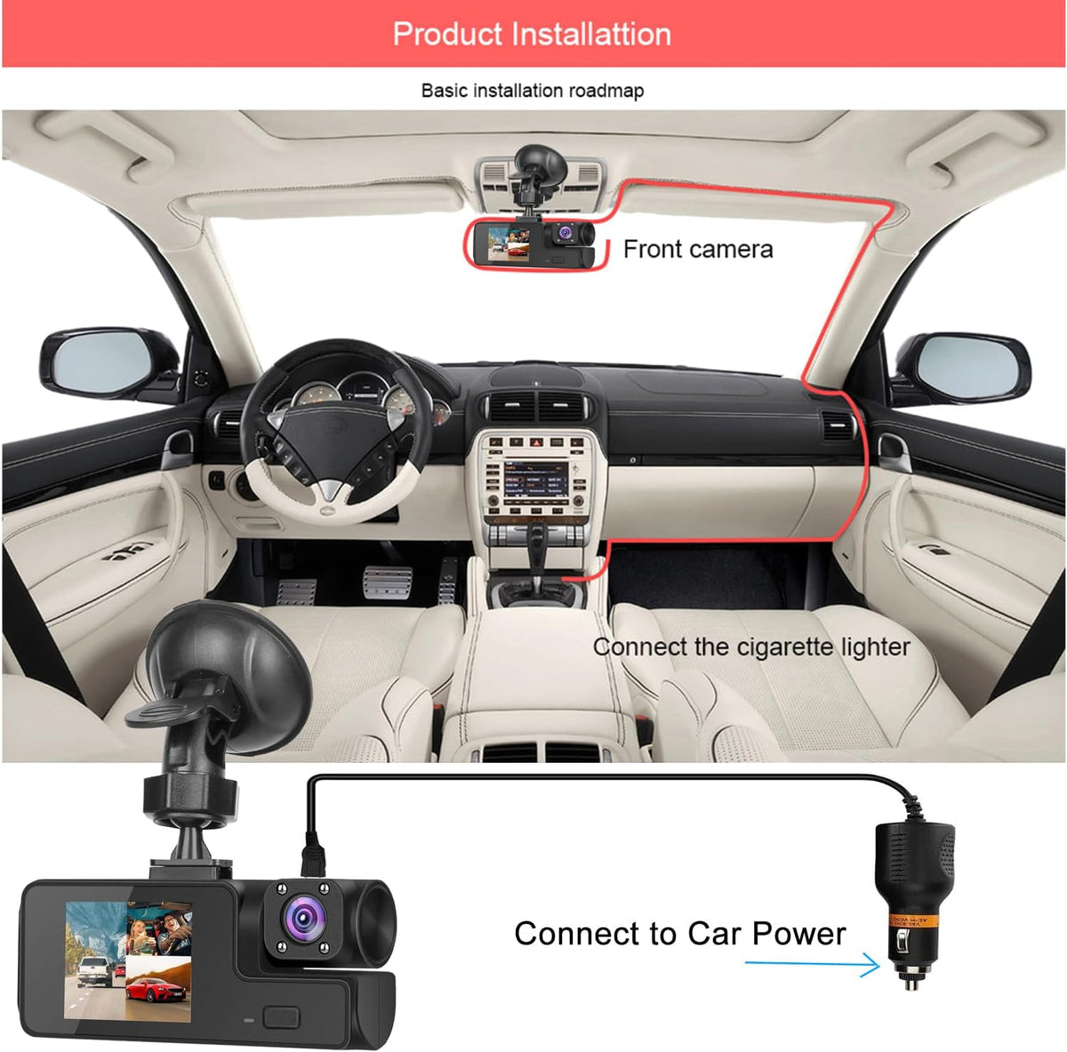 1080P Dual Dash Camera for Car Front and Inside Dashcam Car Security Video Recorder,170°Wide Angle Vehicle Cam,WDR,G-Sensor,Loop Recording,Night Vision (Dual Dash Cam Without Card)