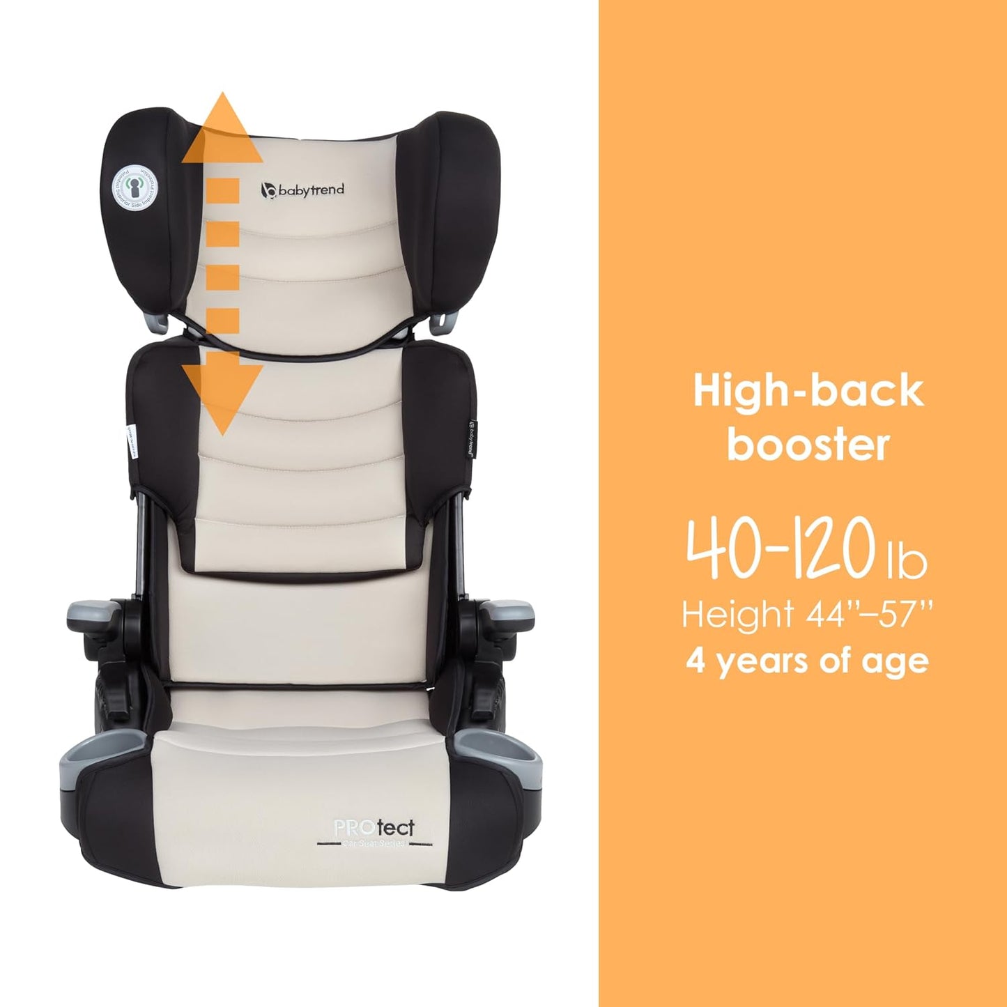 Baby Trend Protect 2-in-1 Folding Booster Seat, Dash Tan – Fold-Flat Travel-Ready Design, Lightweight Build, Belt-Positioning Comfort