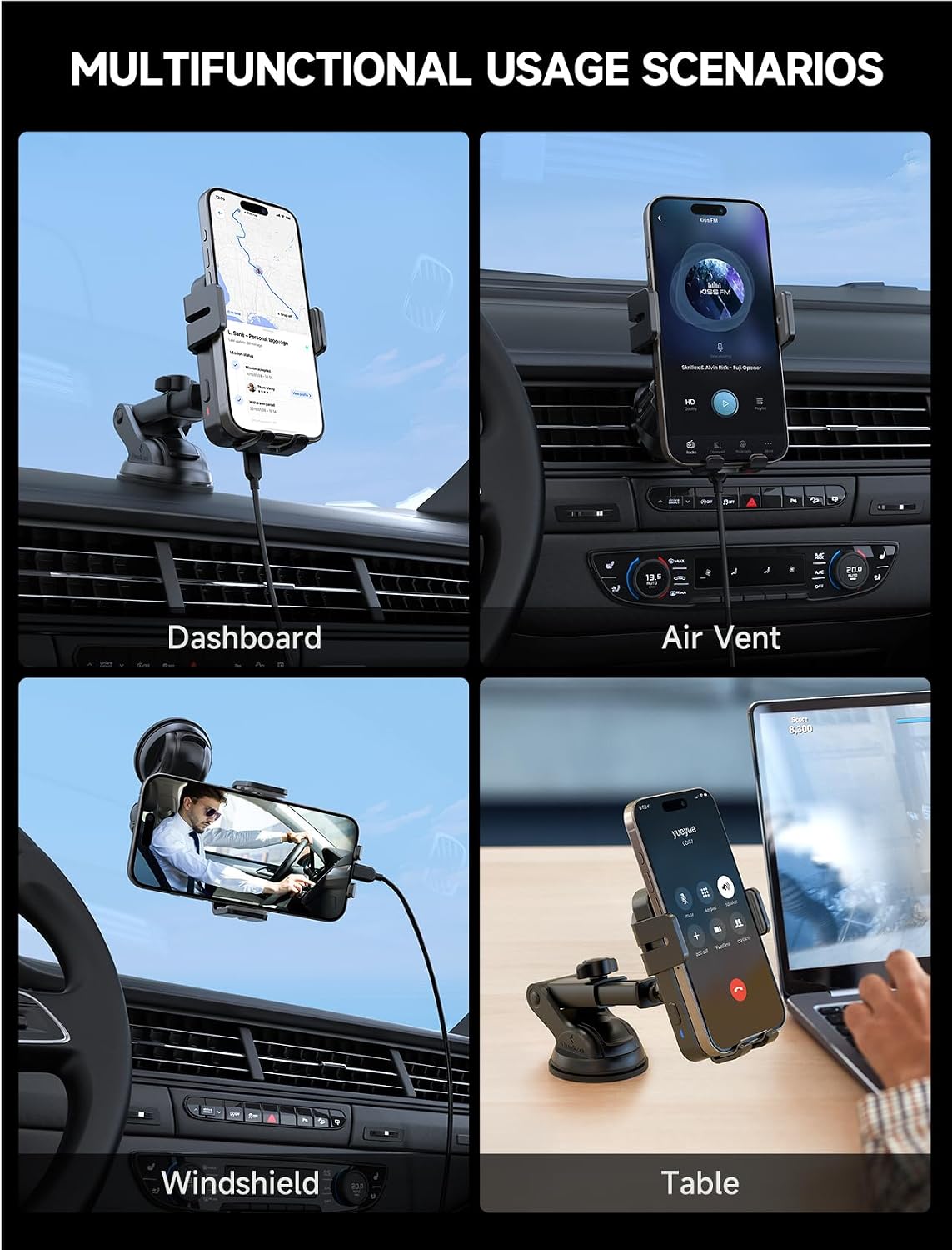 Wireless Car Charger 15W Auto Clamping Phone Holder Dash Windshield Vent