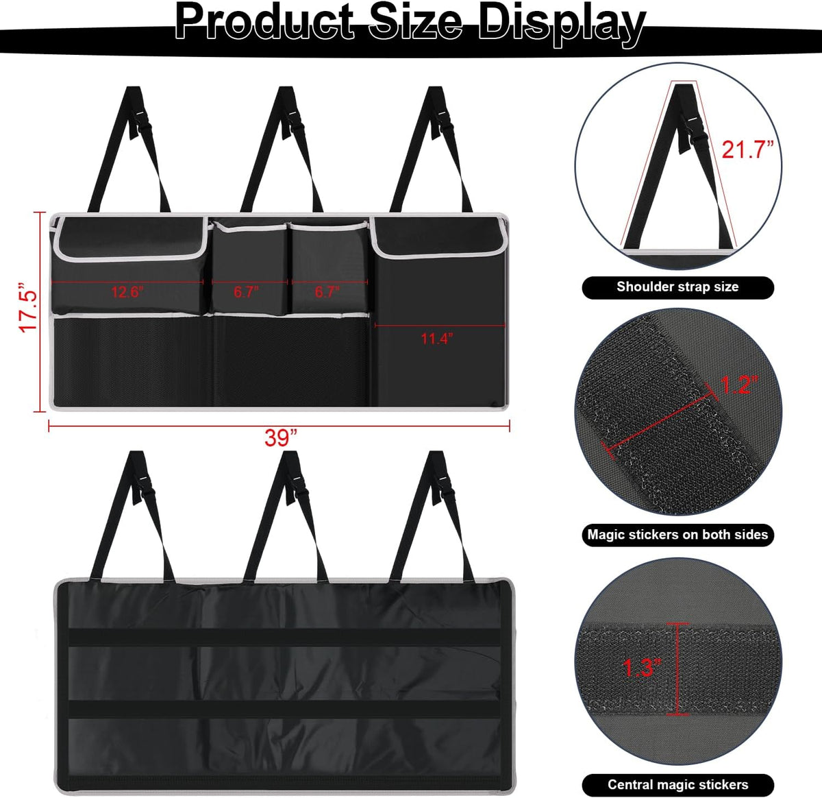 UYYE Trunk Hanging Organizer, Backseat Bag, Car Interior Accessories with 4 Pockets & 2 Mesh Pouches for Groceries, Will Provide More Storage Trunk Space for SUV, Jeep, MPVs