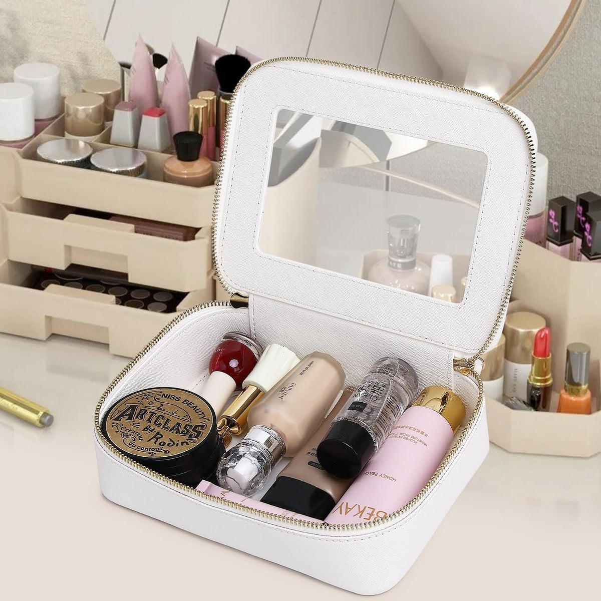 Pinkmik Clear Makeup Bag, (White, M)