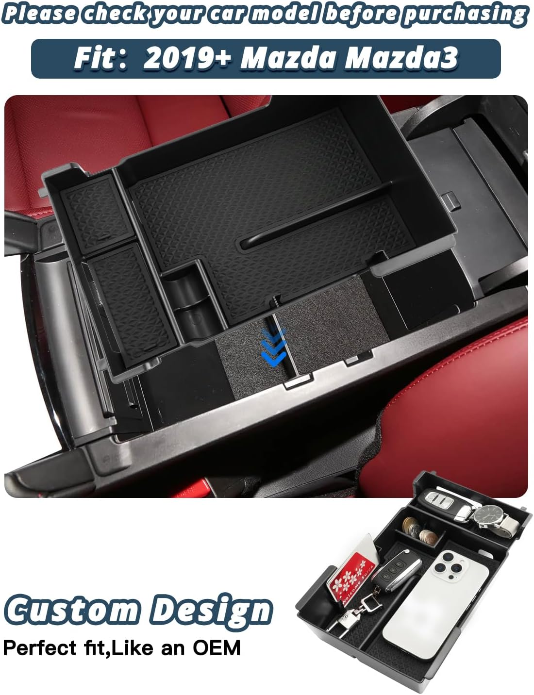 Ruiya 2019-2025 2026 Mazda3 Center Console Organizer for Mazda3 Hatchback/Sedan Accessories ABS Material Armrest Console Organizer Compatible with 2019-2022 2023 2024 2025 2026 Mazda Mazda3