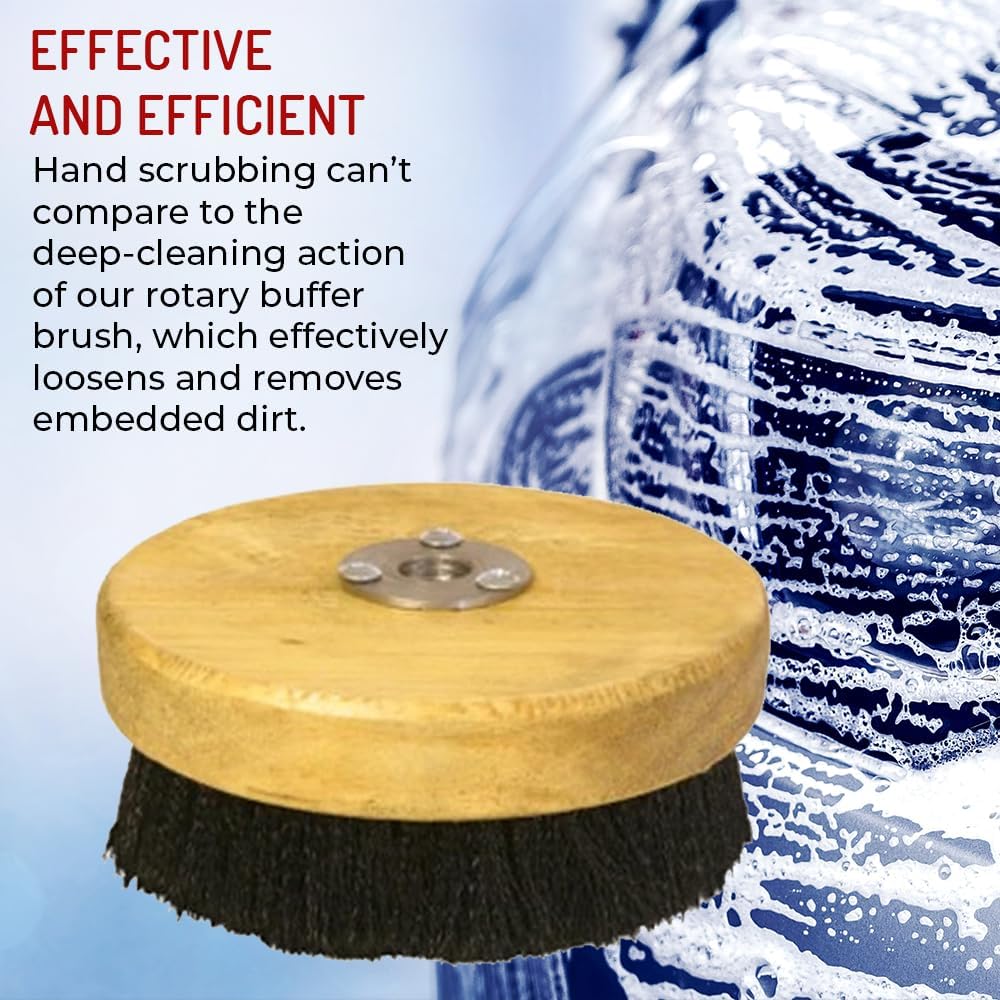HI-TECH 5” Wood Block Brush – Carpet & Upholstery Shampoo Tool for Rotary Buffers & Polishers – Medium Soft Bristles – Auto Detailing, Home, Office Cleaning