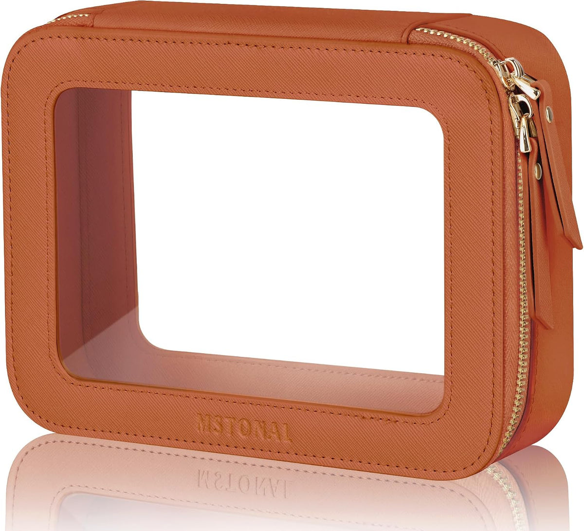 Brown Clear Makeup Bag for Fall, Cosmetic Make Up Pouch, Medium