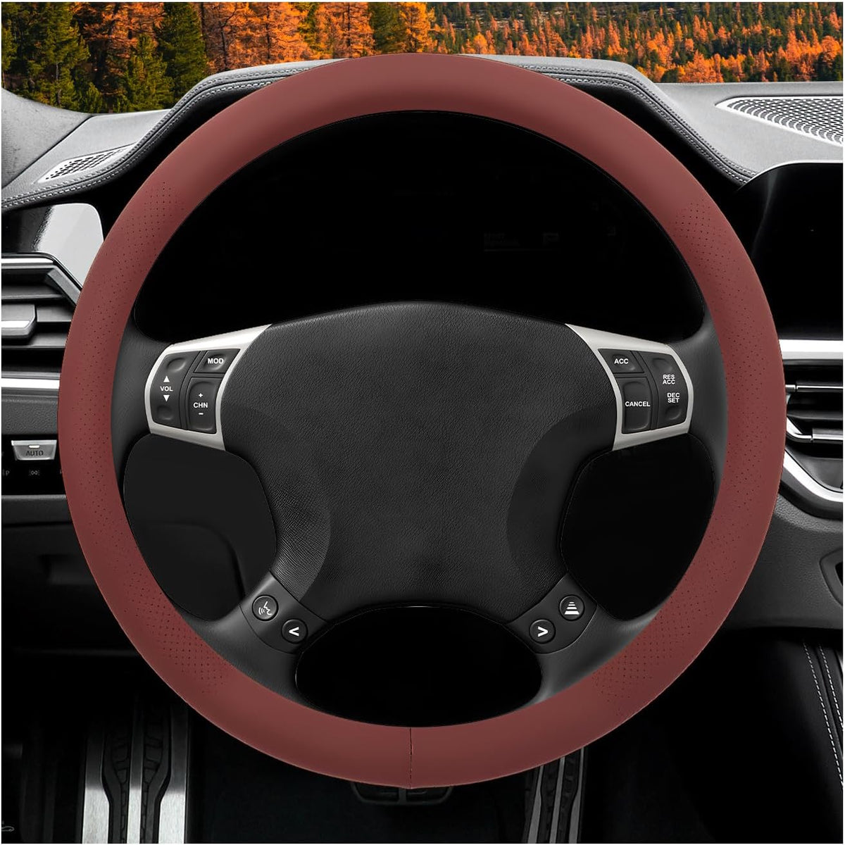 Car Steering Wheel Cover, 15" Breathable Leather Auto Wheel Protector with Comfortable Grip, Non-Slip Perforated Steering Wheel Protective Cover for SUV Truck Sedan Van (Beige)