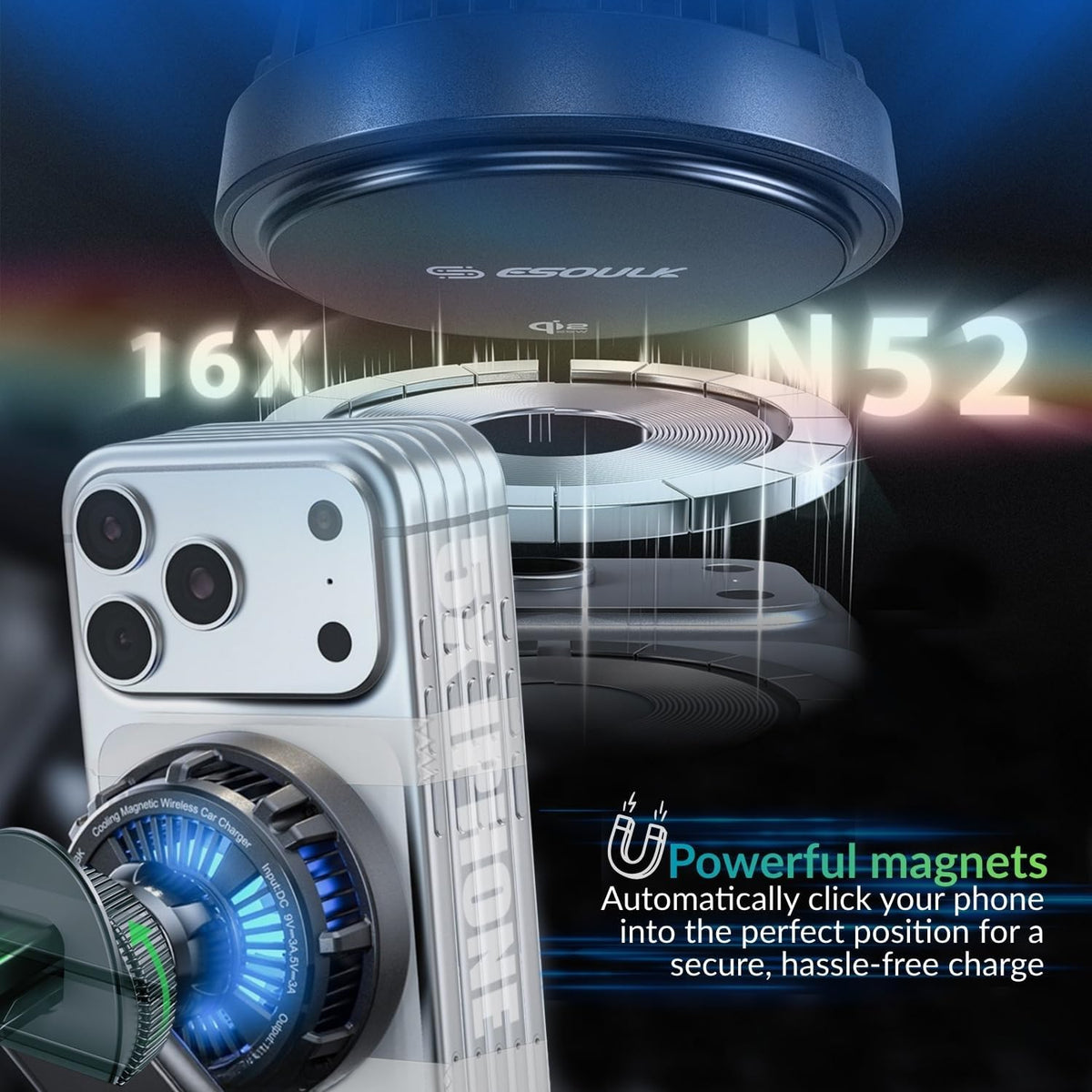 25W Cooling Magnetic Wireless Charger Air Vent Phone Mount for Car