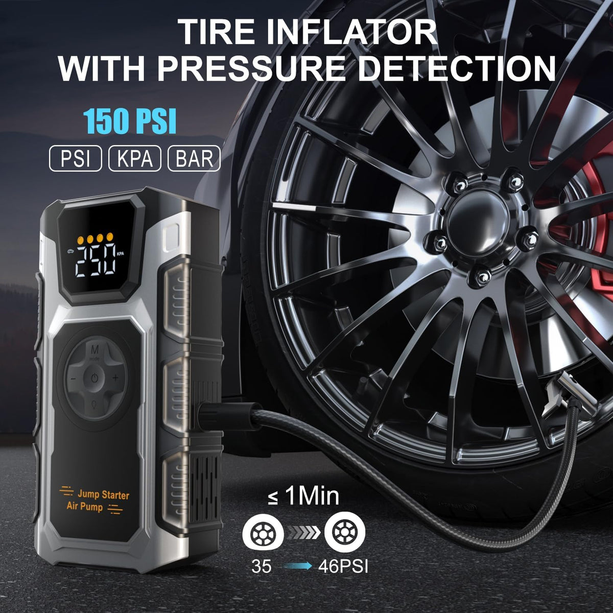 Jump Starter with Air Compressor, 5500A Portable Car Battery Booster