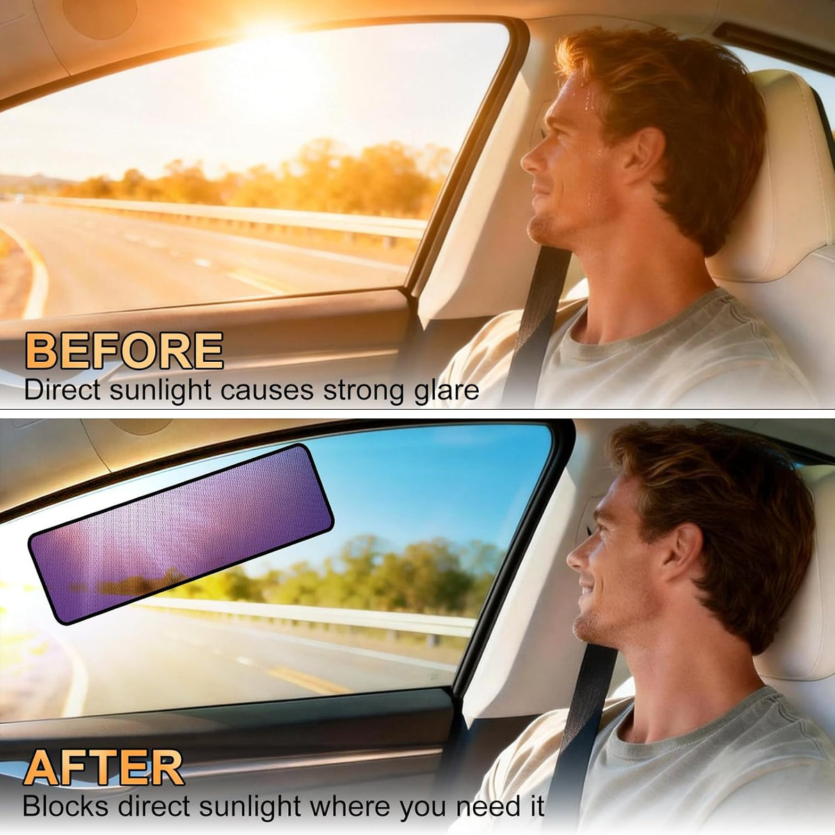 XCBYT Static Cling Window Shades, Semi-Transparent Glare Blocker | Reposition as sun moves to block glare. Clean glass perfectly before use. for Windshield & Side Windows (15.75" x 7.09")