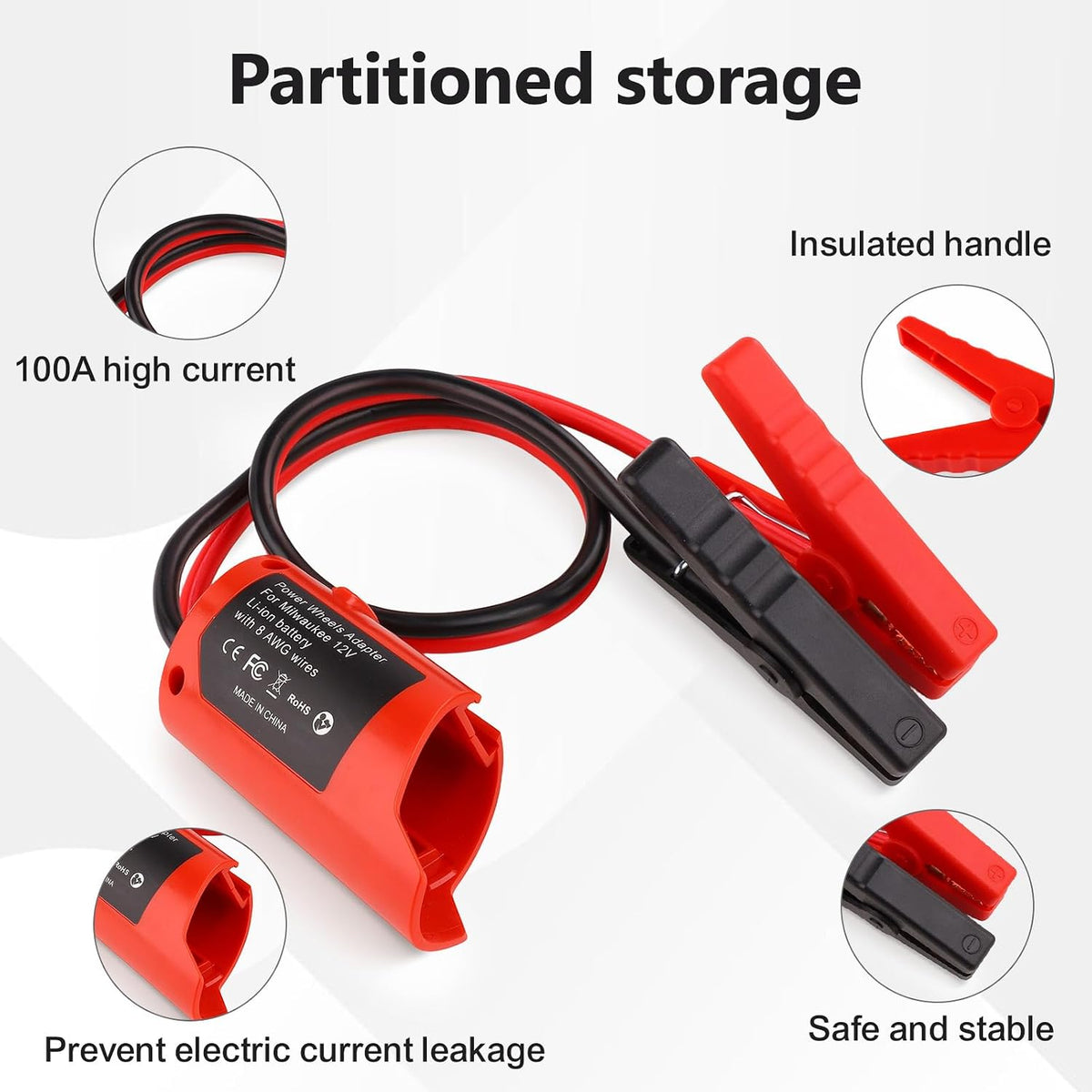 Jumper Cable Clamps Adapter Compatible with Mil-Waukee M12 12V Batteries