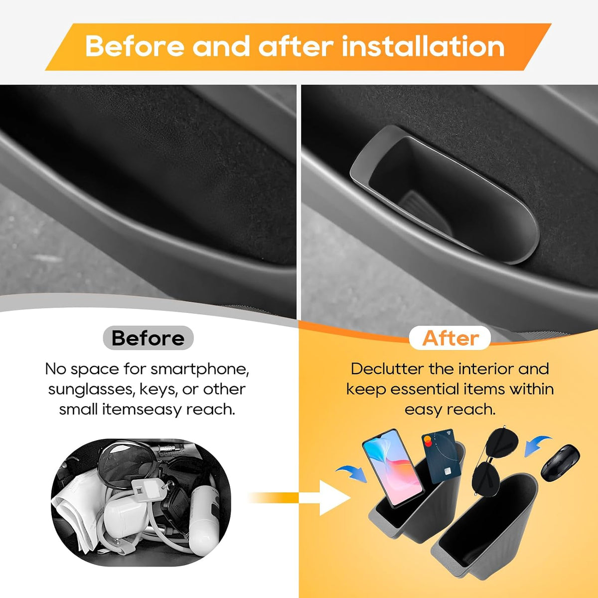 for Tesla Model 3 2023 2024 2025 Trash Can Front Door 2PCS Side Door Trash Bin, Waterproof TPE Auto Garbage Bin, Portable Side Door Insert Mount, Interior 2023 2024 2025 Tesla Model 3 Accessories