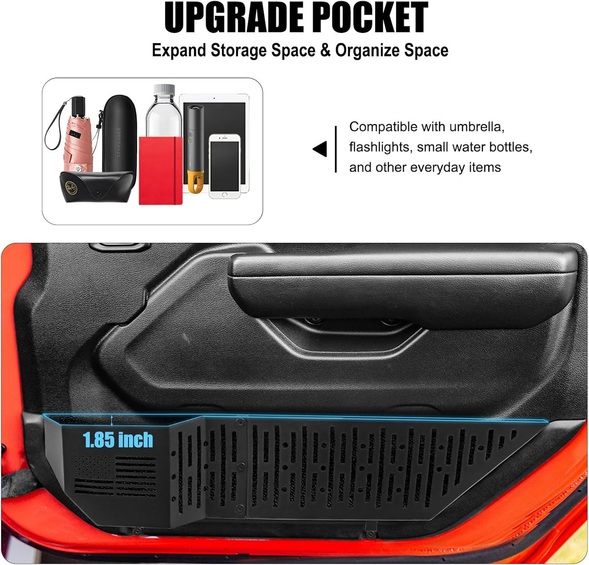 Metal Front Door Storage Box for Wrangler JL JLU 4XE 2018-2025, Gladiator JT 2020 2021 2022 2023 2024 2025 Interior Door Side Insert Organizer Storage Expansion Accessories, 2PCS