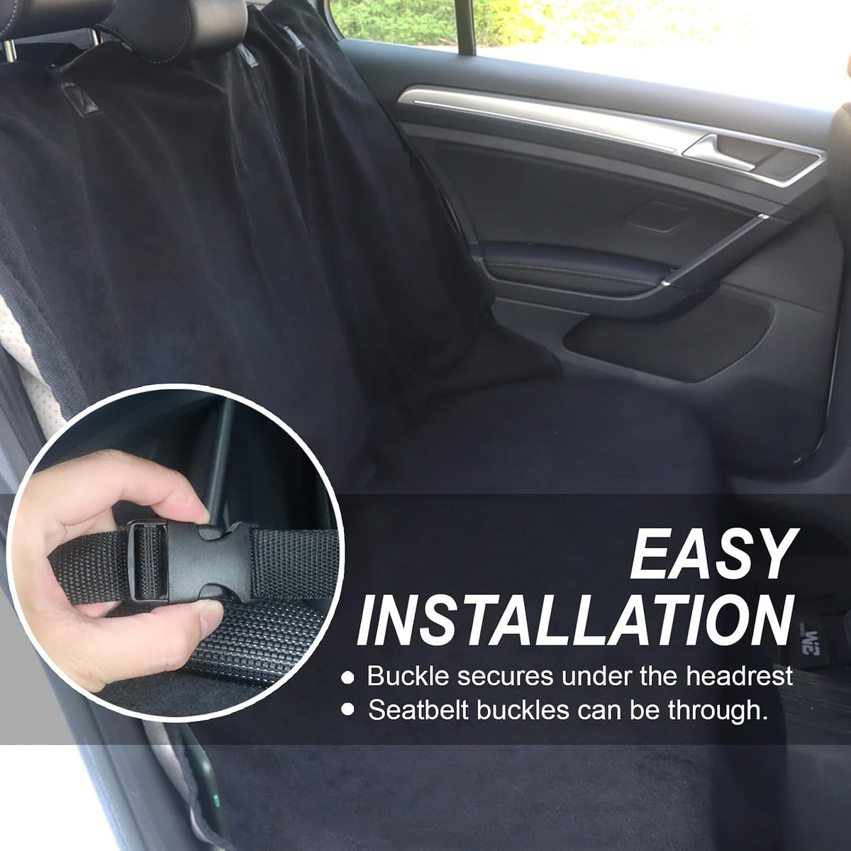 Sweat Towel Car Seat Cover Protector Front Seats for Gym Workout, Running, Swimming, Beach and Hiking, Waterproof Universal Seat Cover for Car, Trucks, Van & SUV (1, Pure Black, Rear Seat)