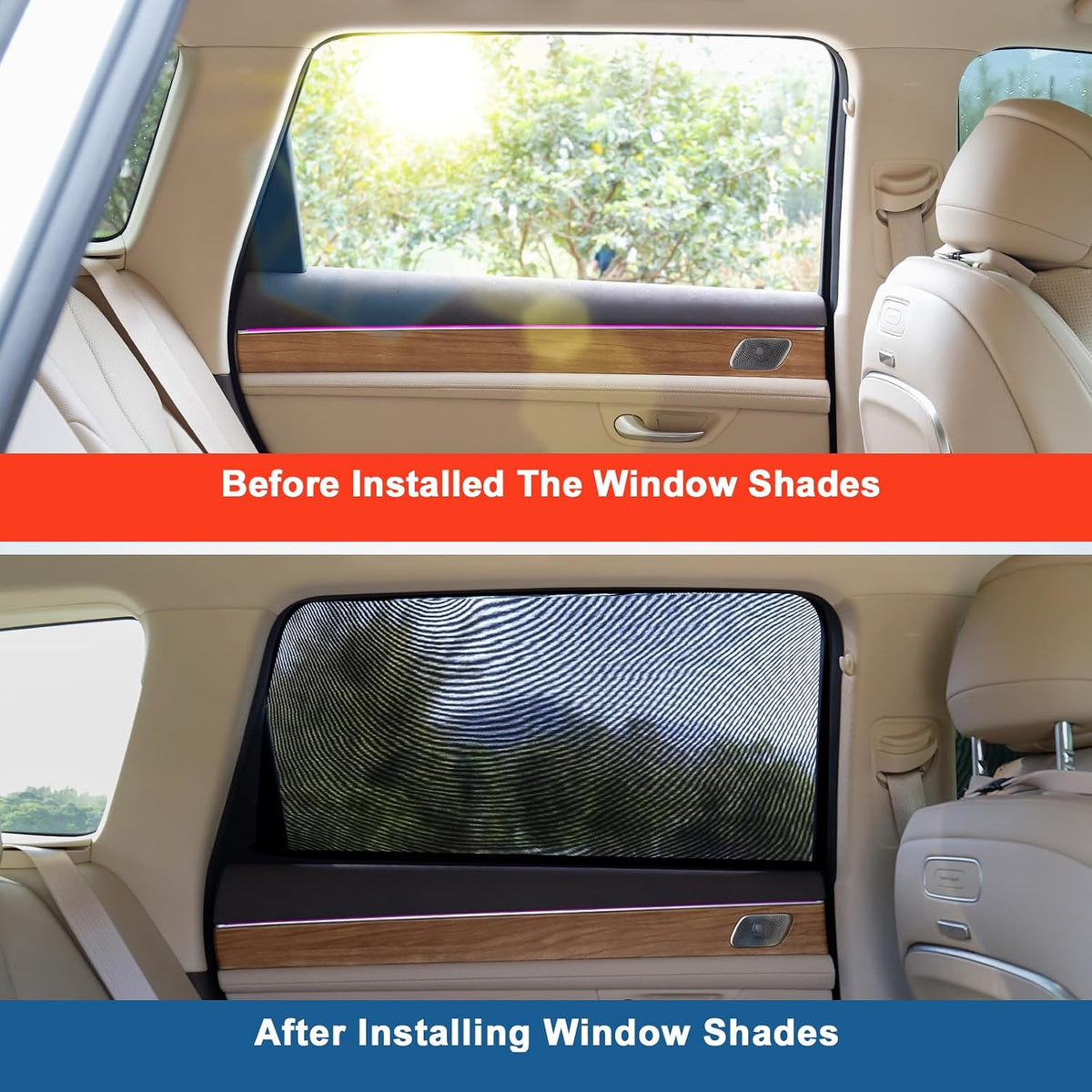 Upgraded Car Rear Side Window Shades, Breathable Mesh Stretch Window Covers Screens for Camping, UV Protection, Block Sun Glare,Privacy Protection,Fit for 97% of Cars -2 Pack