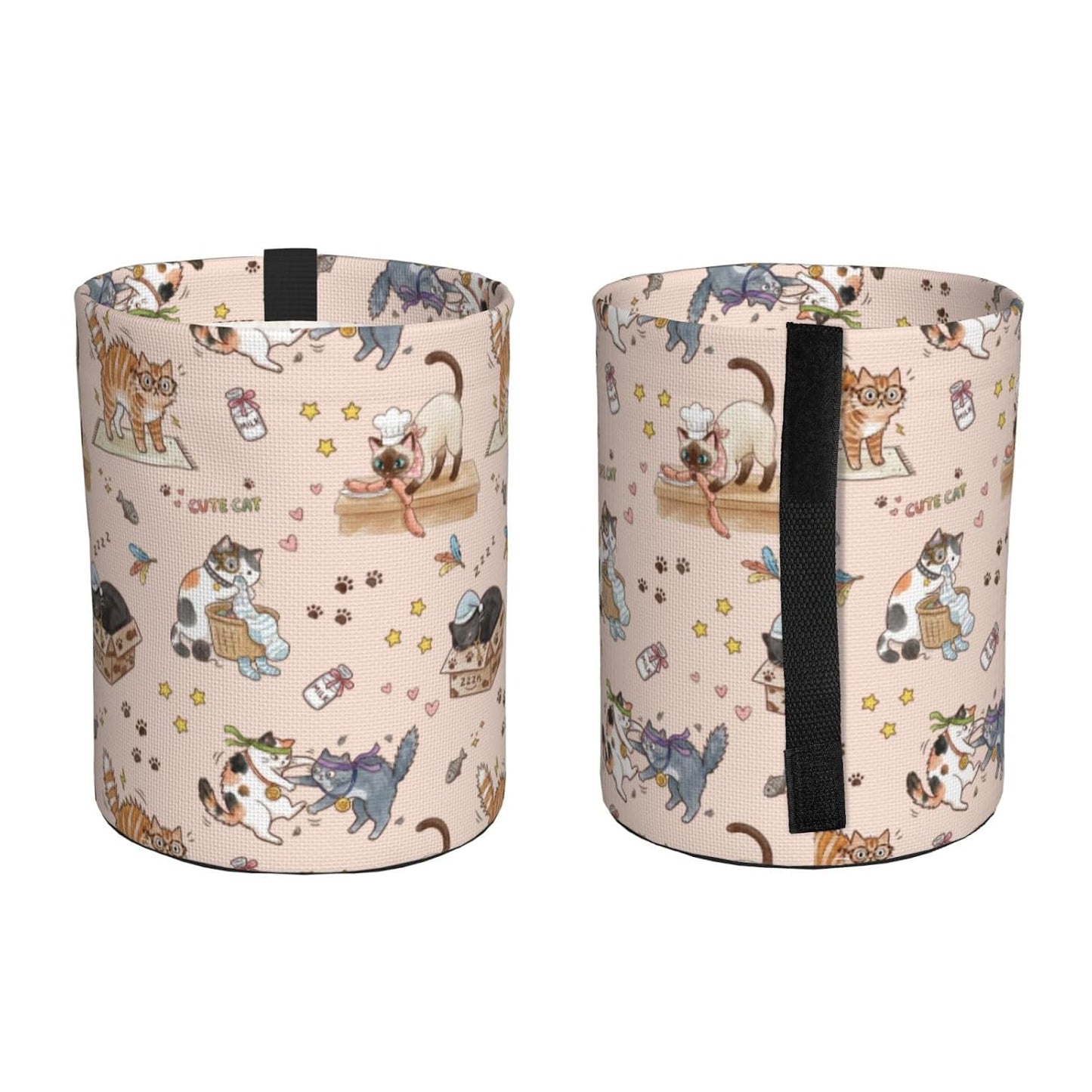Cute Cats Car Trash can,car Garbage can, car Trash bin, Waterproof and Durable,Collapsible,Cylindrical, with Velcro Fastening Strap, Suitable for All car Models.