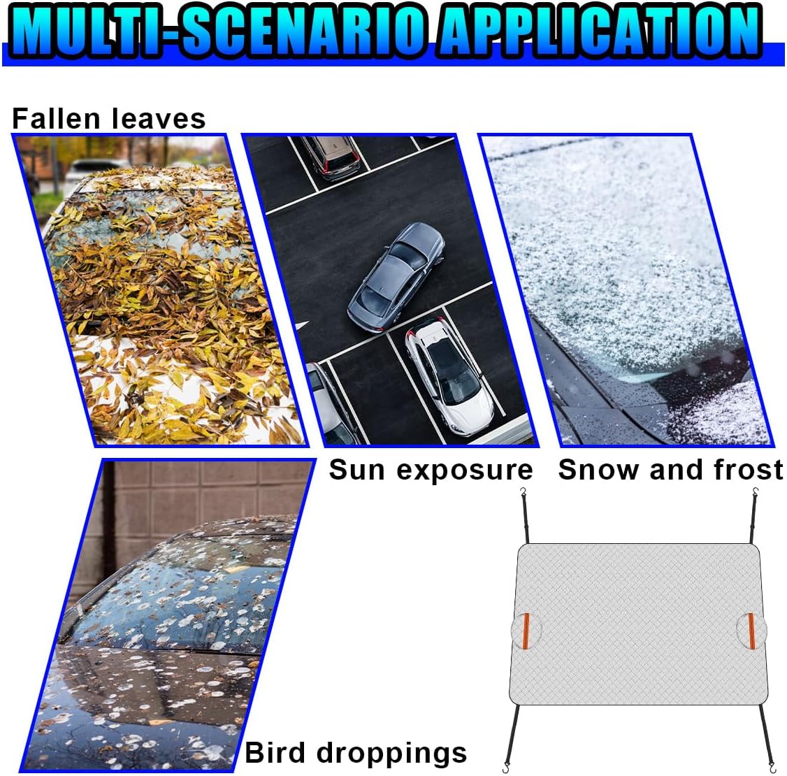Magnetic Car Windshield Snow Cover, Extra Large Auto Ice Guard Windshield Cover with Side Window & Side Mirror Protector, Safe Reflective Vehicle Winter Exterior Accessories (Silver)