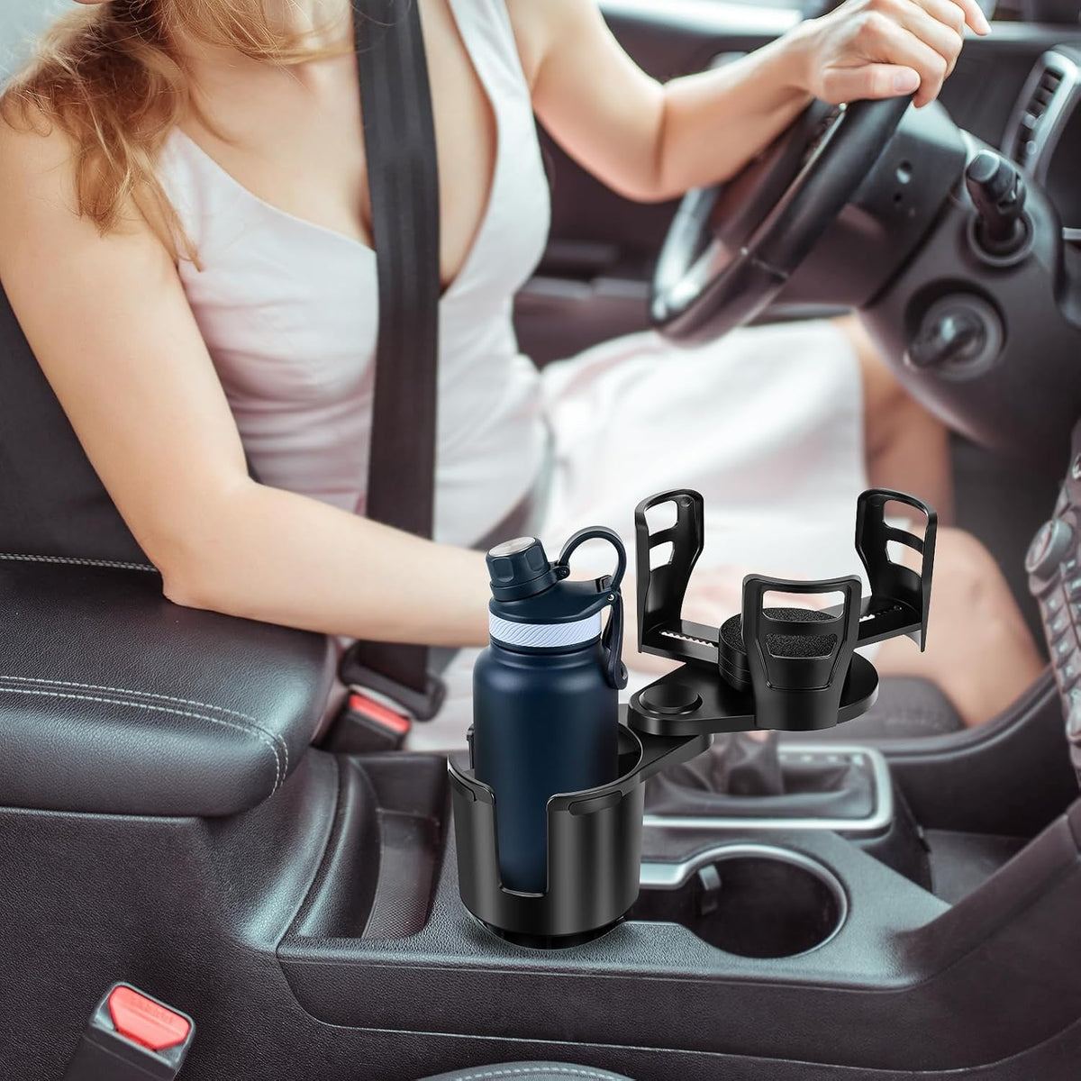 Universal 2 in 1 Car Cup Holder Expander with Adjustable Base, Fits Most Bottles