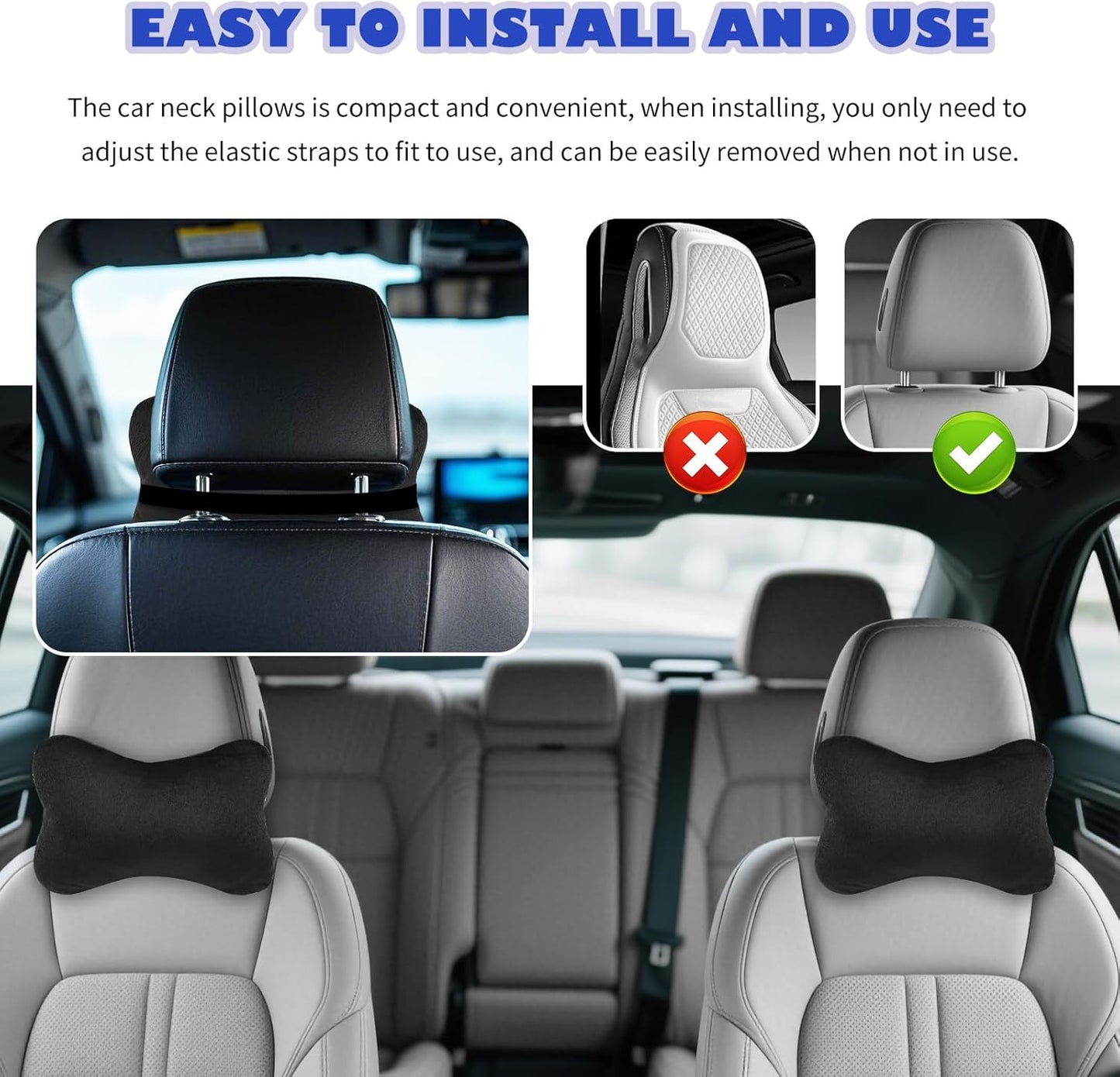 2PCS Car Headrest Pillow,Soft & Comfortable Car Neck Pillow for Driving Fatigue Relieve,All-Season Universal Cars Head Rest Pillows Automotive Interlor Accessorles for Cars,SUVs