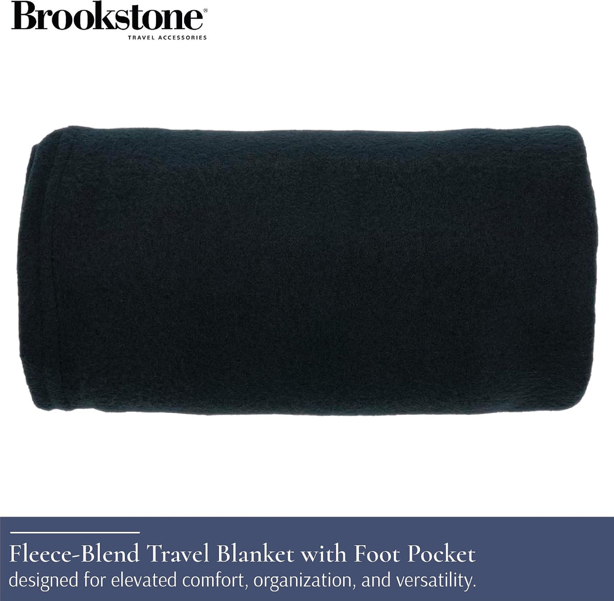 Brookstone Travel Blanket - Super Soft Fleece Throw Blanket with Foot Pocket, Lightweight & Compact Travel Blanket, Plane & Road Trip Essentials, Black Foot Pocket