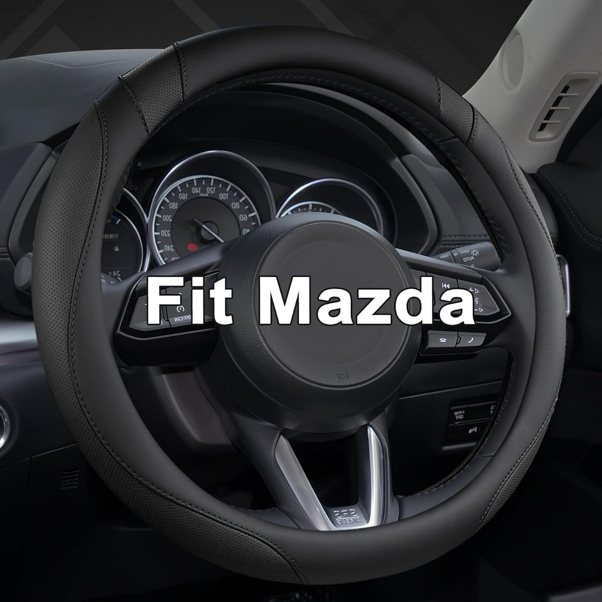 West Llama Car Steering Wheel Cover for Mazda 3,5,6,CX-3,CX-5,CX-30,CX-50,CX9,CX-9,MX-5 Miata,CX-7,RX-8,14.5-15 inches(Black-Standard Size)
