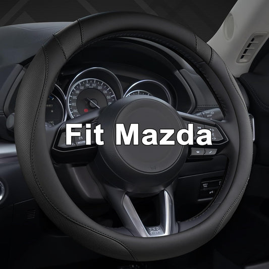 West Llama Car Steering Wheel Cover for Mazda 3,5,6,CX-3,CX-5,CX-30,CX-50,CX9,CX-9,MX-5 Miata,CX-7,RX-8,14.5-15 inches(Black-Standard Size)