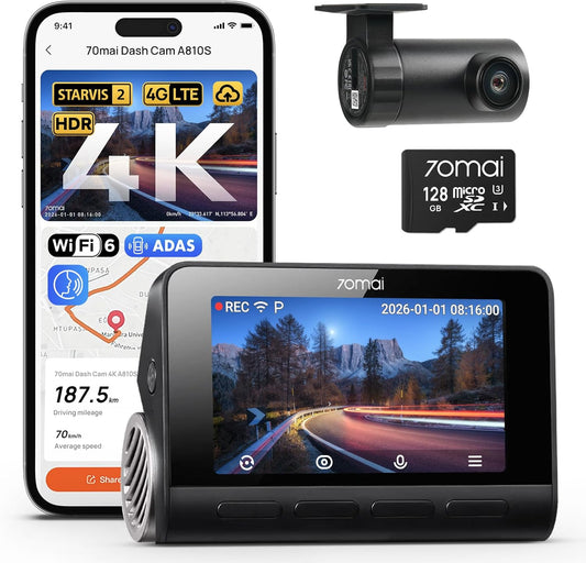 70mai 4K Dash Cam Front and Rear, 4K+1080P Dual STARVIS 2 Car Dash Camera for Cars, 4G LTE Remote Access, AI Motion Detection, WiFi 6, 5 GPS, 24H Parking Mode, HDR Night Vision, Voice Control, ADAS
