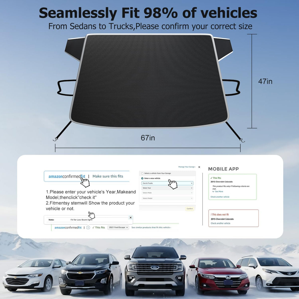 DMJN [2025 Upgraded Windshield Cover for Ice and Snow [Full Coverage Winter Protection]-Heavy Duty Car Snow Cover, Against Snow, Ice, Frost and Water, Suitable for Cars, SUVs, and Trucks-Medium