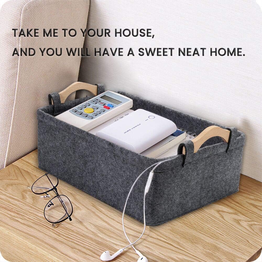 Small Storage Basket Soft Felt Collapsible Baskets Storage Bins for Cellphone Earphone Chargers Cables Make Up Shelf Fabric Drawers Storage Baskets Cute Storage Baskets Light Gray