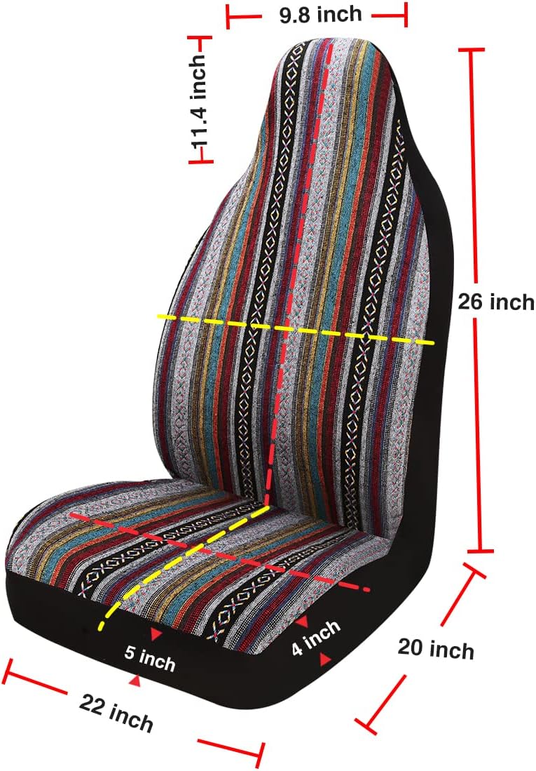 Baja Saddle Blanket Car Seat Covers 7PCS Full Set, Breathable and Washable Striped Woven Automotive Vehicle Seat Cover, Universal Seat Cover for Sedan, SUV, Airbag Compatible
