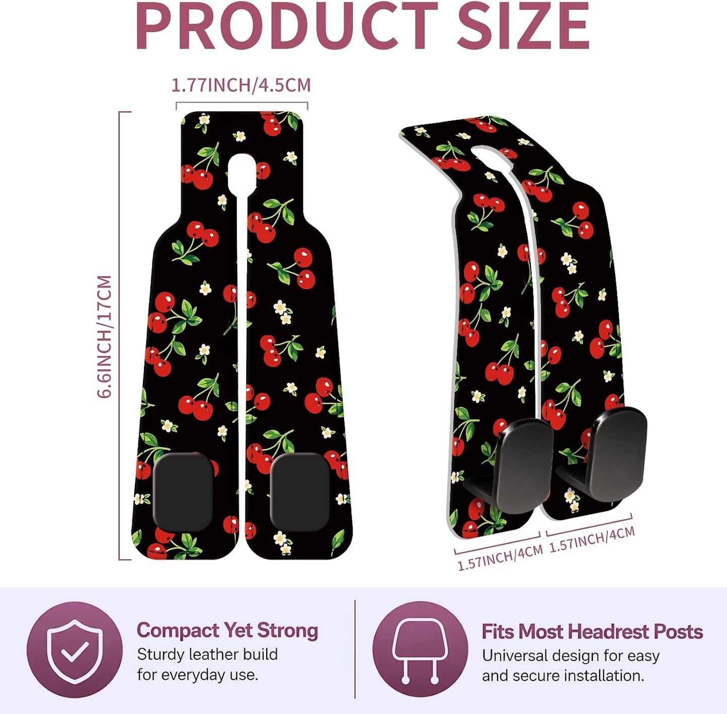 Car Seat Back Storage Hook, Funny Car Purse Hook, Cute Vehicle Storage Organizer for Purses Handbags Black Red Cherry