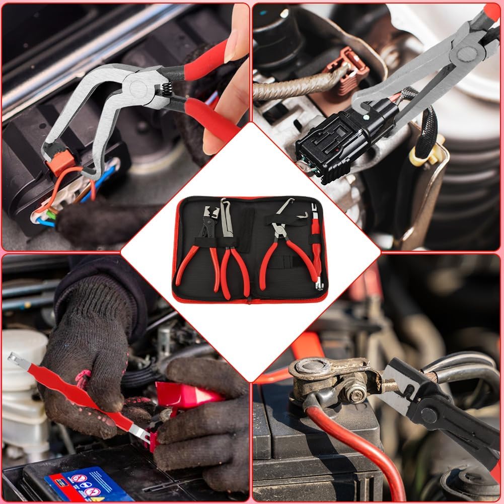 4 Pieces Electrical Disconnect Pliers for Cars, Electrical Connector Separator Tool and Automotive Connector Disconnect Pliers - with Storage Case