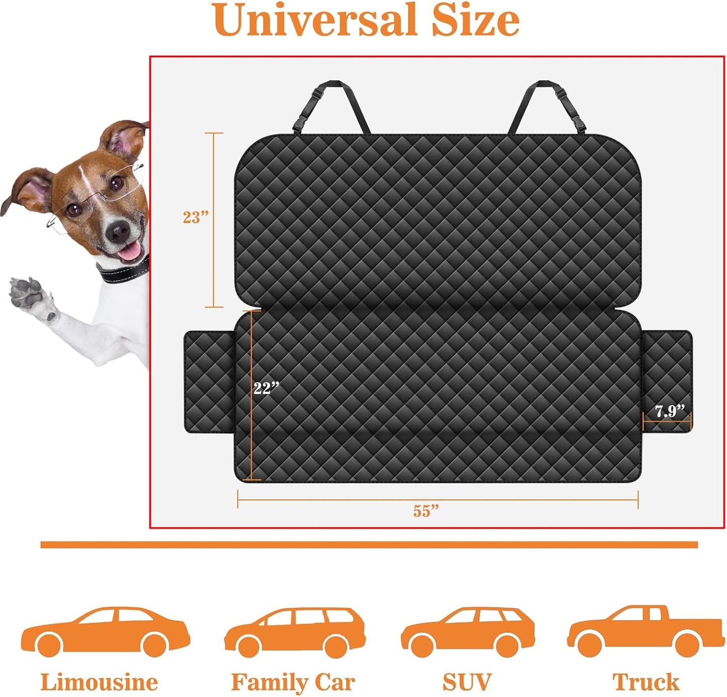 Meolsaek Dog Car Seat Cover for Back Seat, Scratch Proof Nonslip Pet Car Seat Cover, 4 Layers Waterproof Heavy Duty Back Seat Pet Cover for Dogs with Storage Bag (Black)