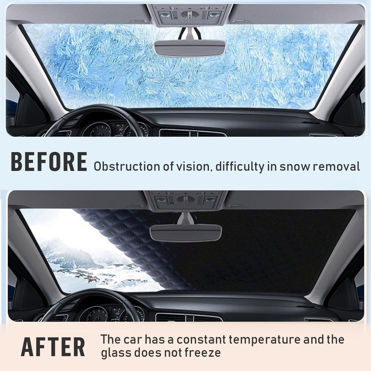 Car Windshield Snow Ice Cover with Side Mirror and Elastic Hook, 5 Magnetic Automotive Windshield Snow Frost Cover, Foldable Car Windshield Sun Shade for Most Cars, SUV/Truck/MPV(61"x46"Inch)