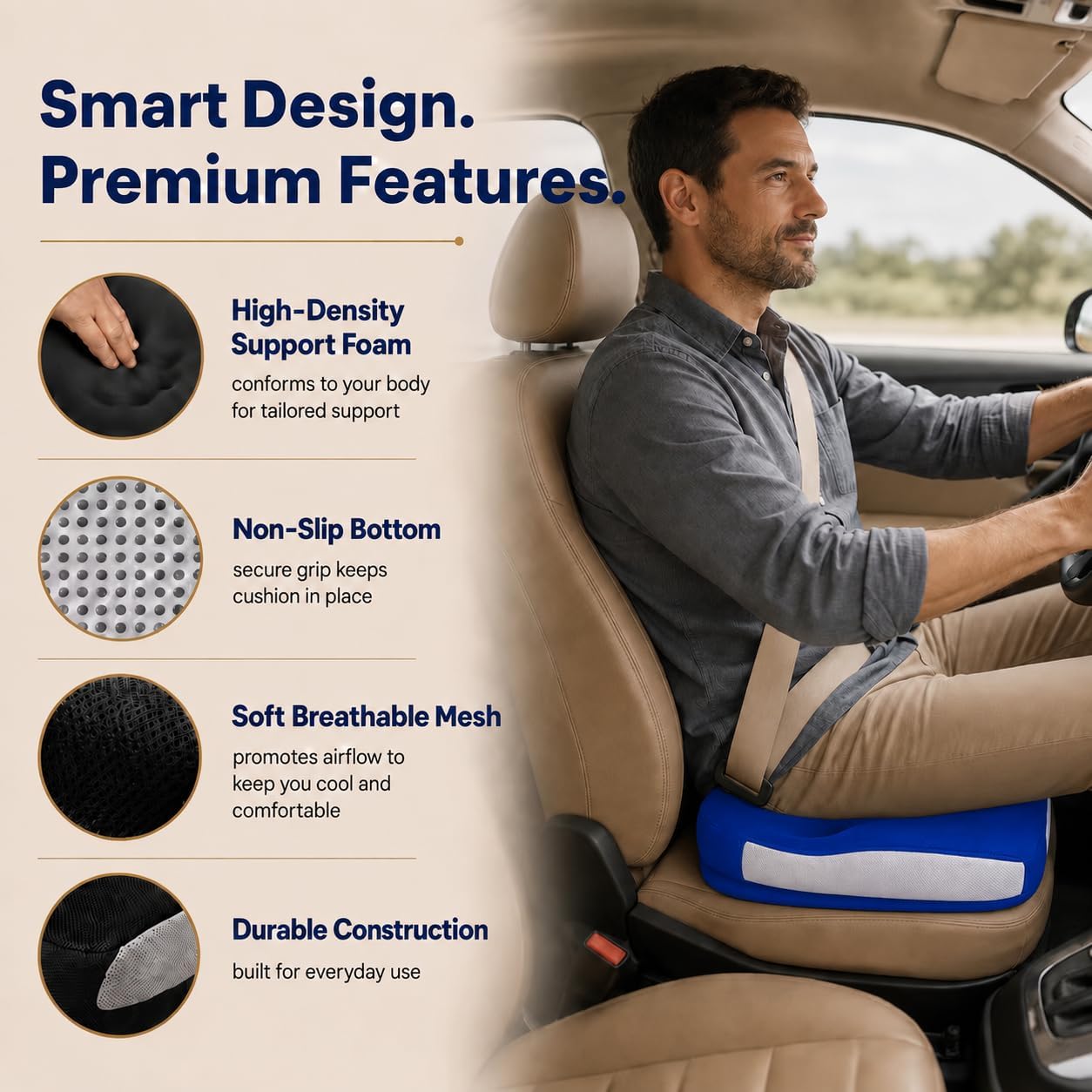 Memory Foam Seat Car Computer Desk Chair Cushion，Cushion For Tailbone Pain Relief Cushion Office Chair Butt Pillow Seat Cushions For Office Chairs Wheelchair Cushion For Long Sitting Back Pain Blue