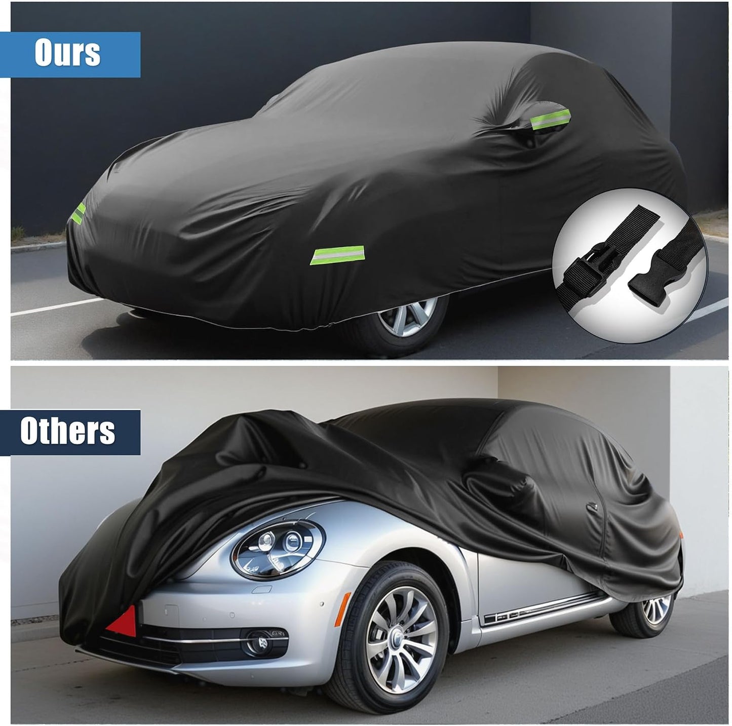 X AUTOHAUX Waterproof Car Cover for Volkswagen Beetle Bug-Sedan 2-Door 1960-1980 All Weather Beetle Full Car Cover with Door Zipper for Outdoor Windproof Sun Rain