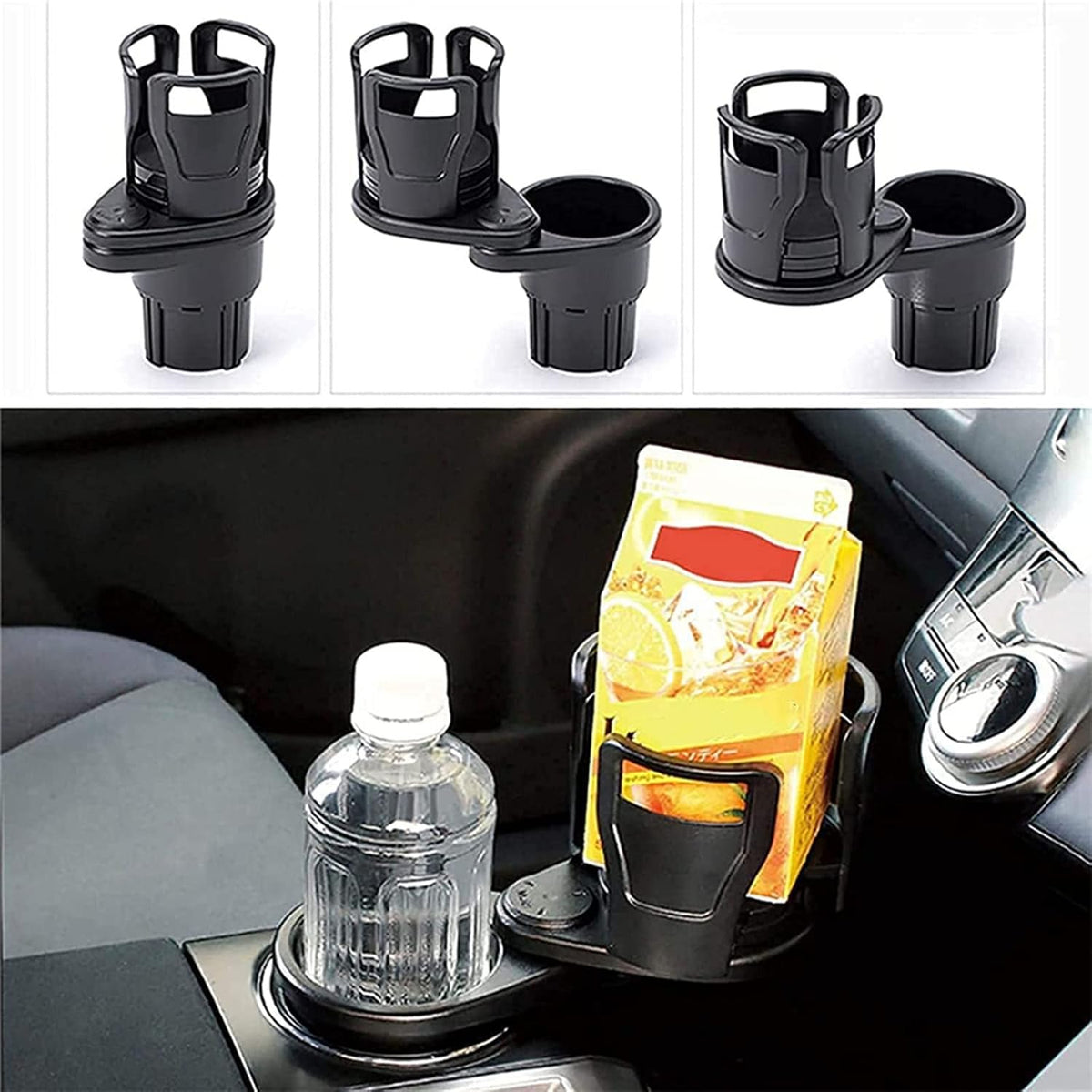 Cup Holder Multifunctional Adjustable 2in1 Car Seat Cup Holder Car Cup Holder Expander Adapter for Water Bottle Drink Coffee Food Storage (Matt Black)