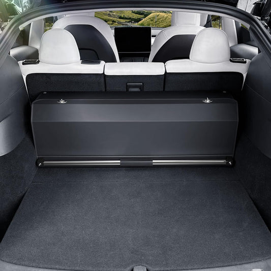 Leather Trunk Organizer with Lid & Handle for 2022–2023 Tesla Model Y 5-Seater – Large SUV Storage, Black (37" x 11" x 12")