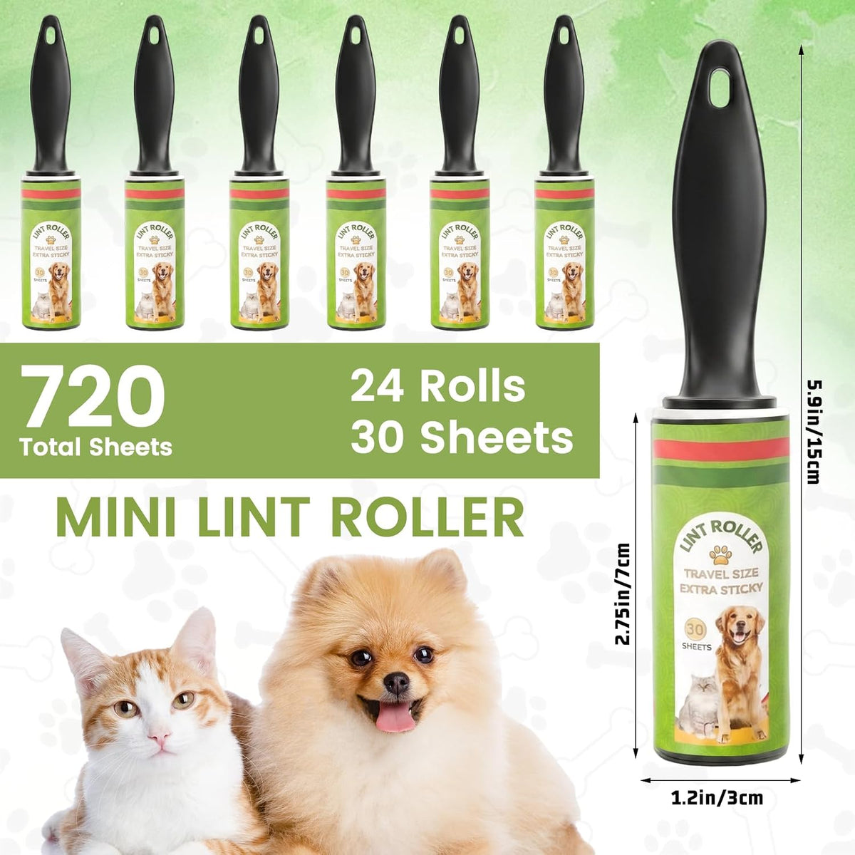 24 Pcs Mini Lint Roller for Travel 360 Sheets Bulk Small Lint Removers for Pet Hair, Cleaning Clothes Furniture Car Seat, Travel Accessories Portable Size Sticky Removing Tool
