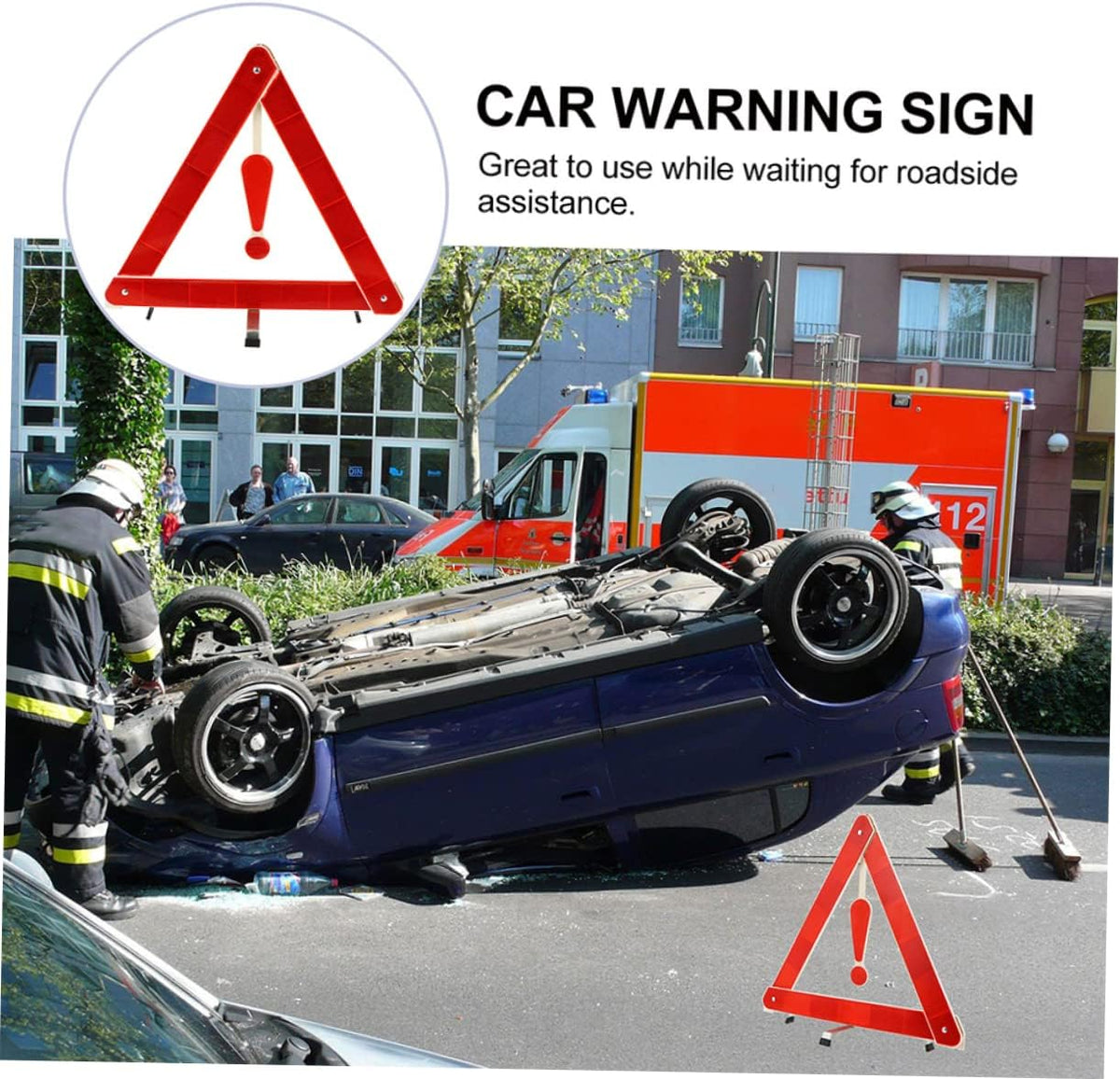 Triangle Warning Sign Foldable Plastic with Reflective Strips