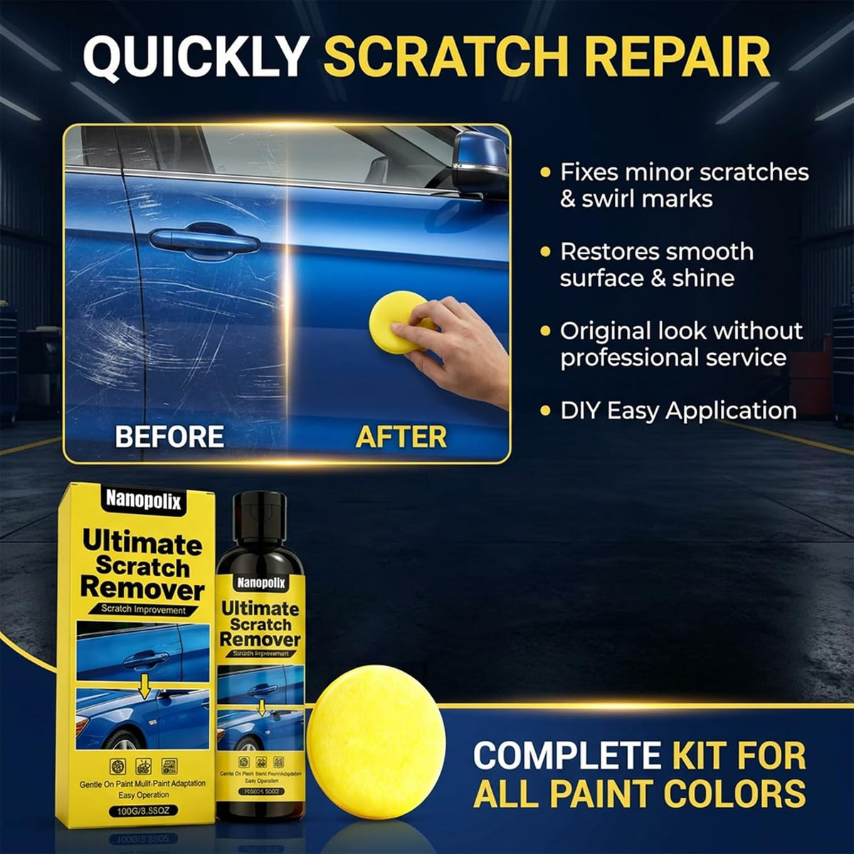 Scratch Remover, Quick Fix Removal Paste for Deep Scratches, Car Scratch Remover Kit, Quick Repair Scratches and Restore Shine, All Paint Colors Polishing Kit (1pcs)