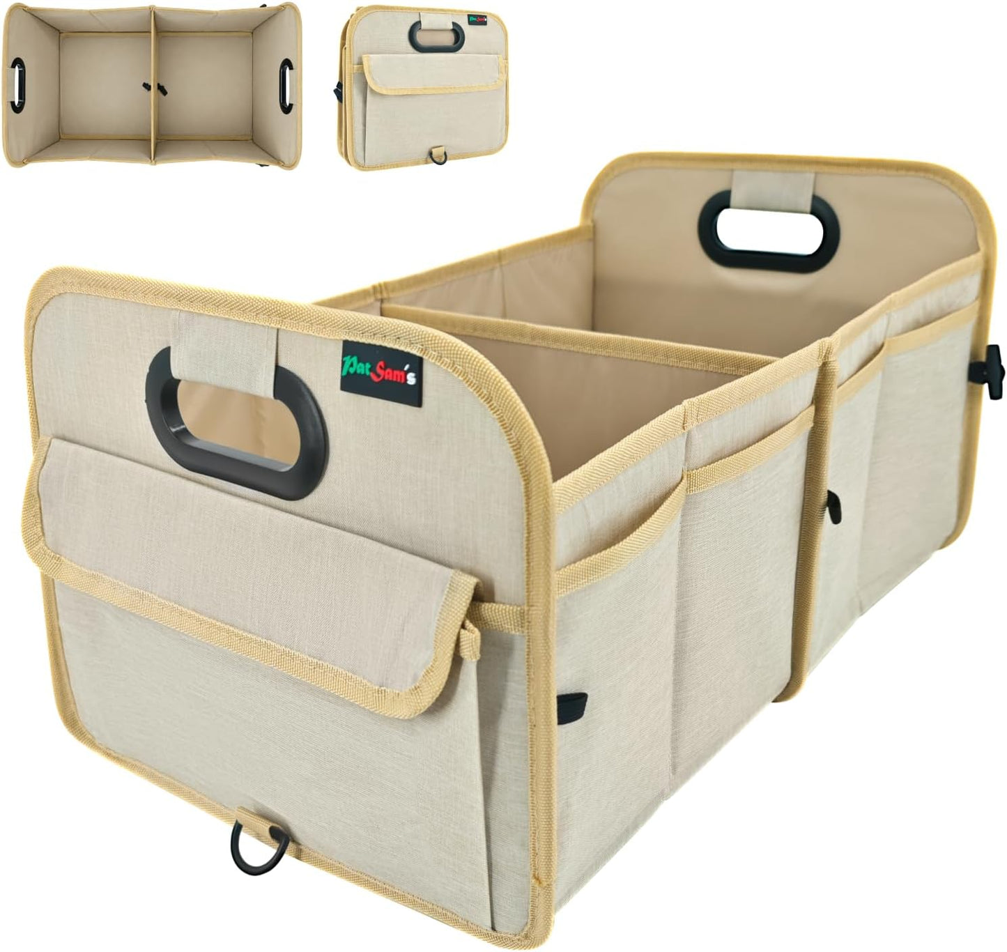 PAT SAM'S Trunk Organizer for SUV, Collapsible Car Trunk Organizer with Dividers, Waterproof 600D Oxford, Non-Slip Storage Organizer for Groceries, Tools, Travel, Truck & Car (Grey)