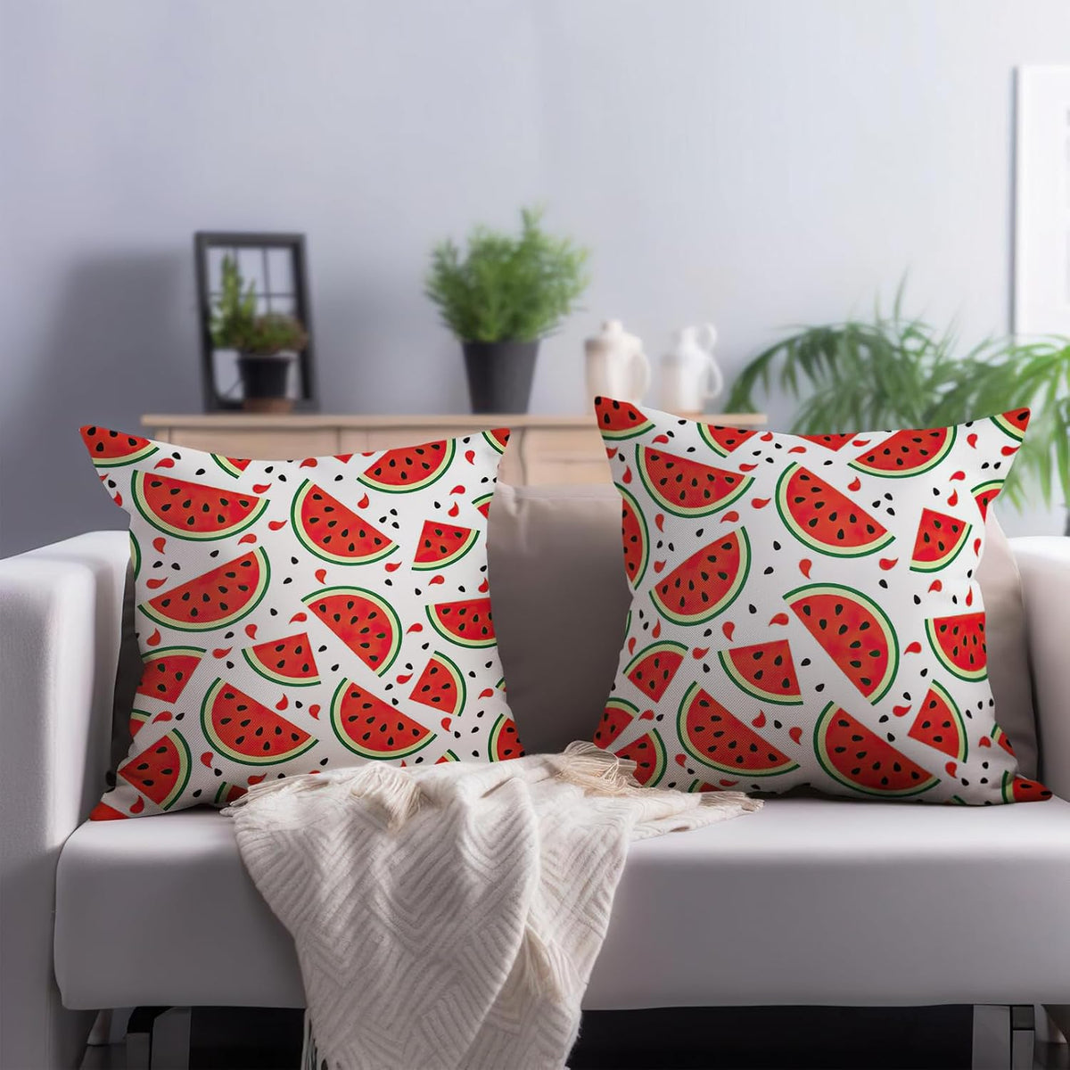 Watermelon Throw Pillow Covers 18 x 18 Inch Set of 2 Summer Green Fruit Pillow Covers Seasonal Farmhouse Pillow Cases Watermelon Cushion Cover for Home Bedroom Sofa Couch Car Decorations