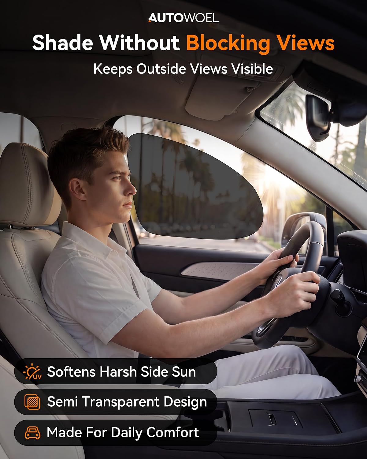 Car Side Window Sun Shades, Static Cling for Commuters and Rentals, 2 Pack