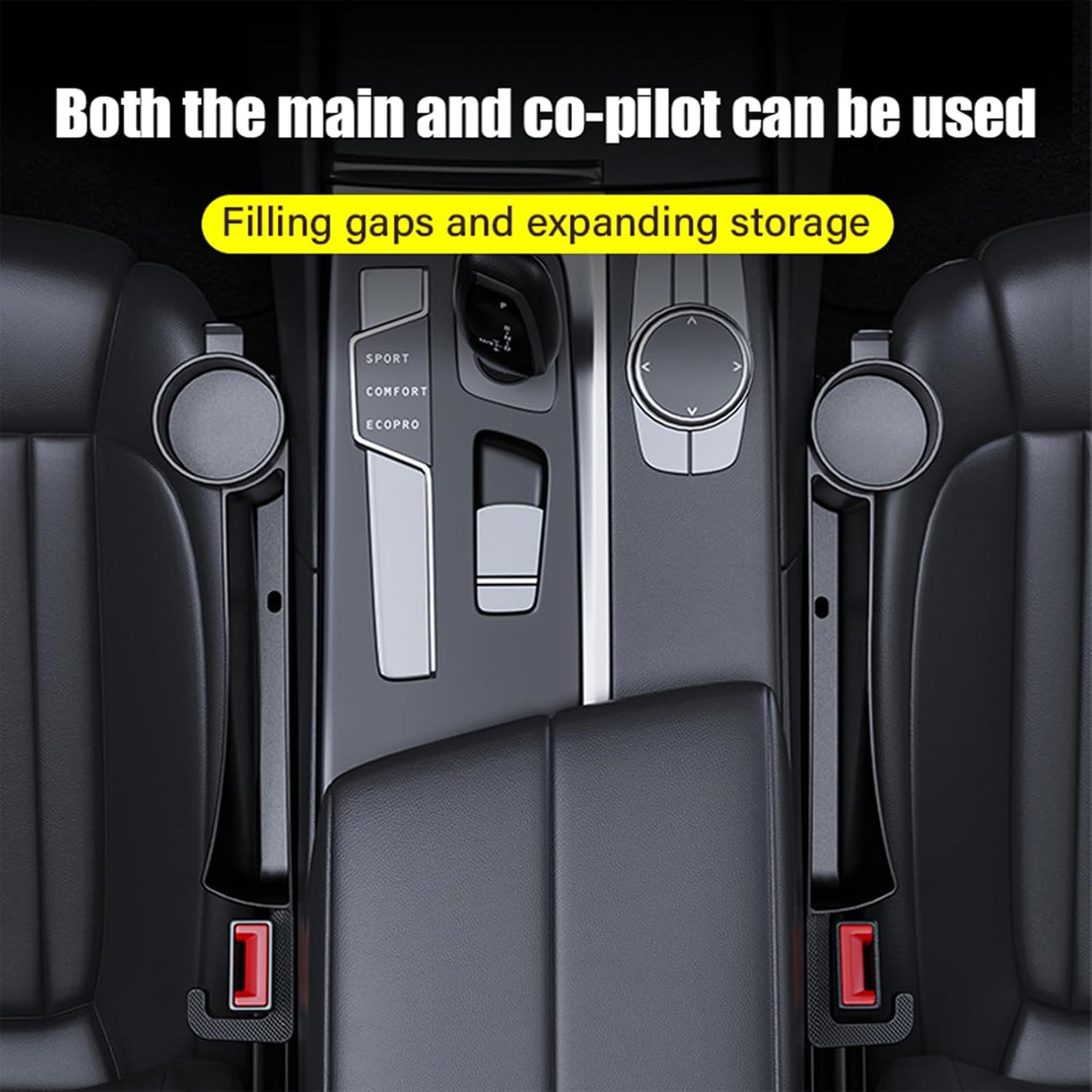 2 Pack Dual Car Seat Gap Filler with Cup Holder, Car Gap Plug Seat Fillers with Black-Carbon Fiber Texture for Cars SUV Trucks, Console Side Gap Organizer Storage, Fit for 1'' Seat Console Gap
