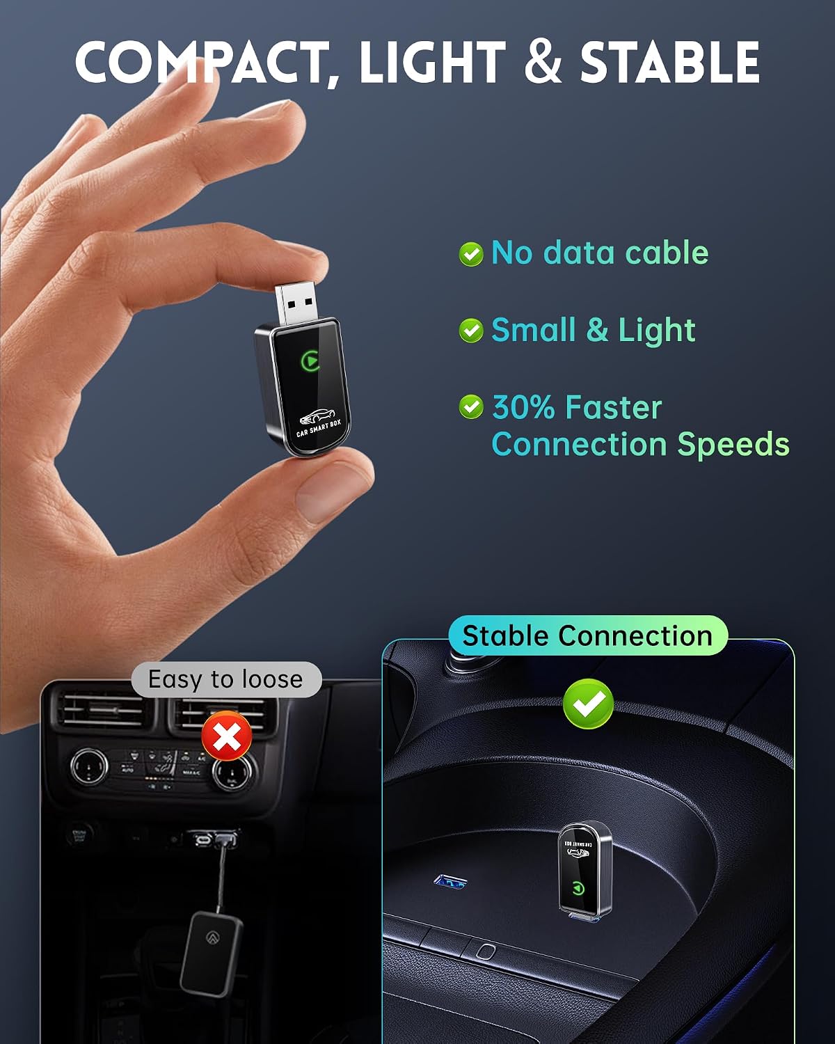 Amzfeel Wireless Carplay Adapter for iPhone, Mini Bluetooth Dongle Convert Factory Wired to Wireless Apple Car Play Plug & Play, Low Latency, GPS for iOS 10+ & Cars 2015+ (Brushed Glossy Grey)