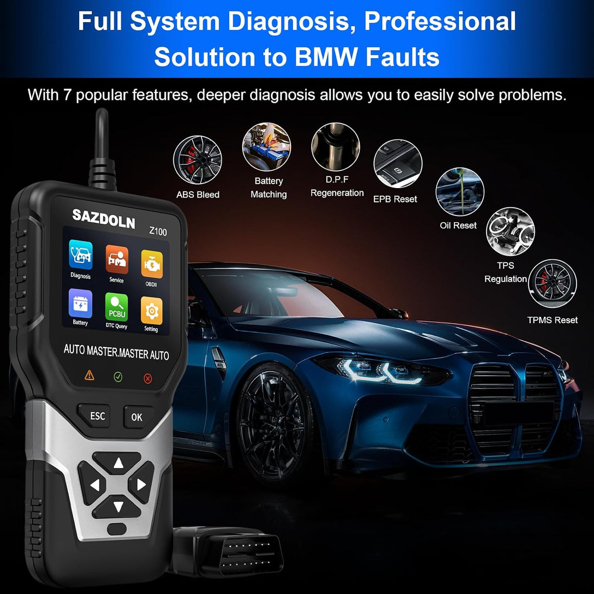 Z100 Fit for BMW-OBD2-Scanner, Car Code Readers, Full-System-Car-Diagnostic-Tools, with Battery Registration Tool, Oil Reset, ABS Bleed, EPB Reset, TPS Regulation (Black)